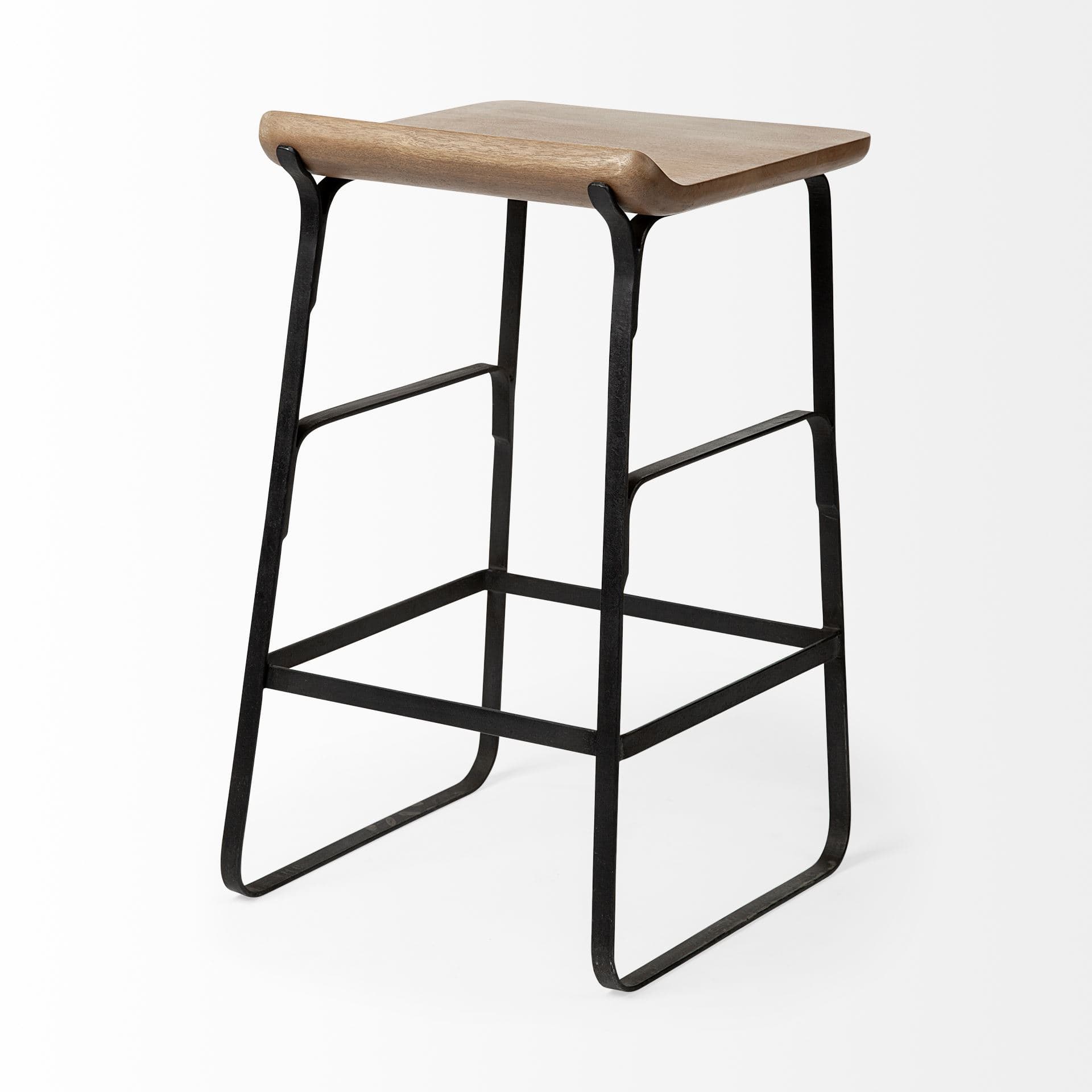 Conan Low Back 25in Seat Counter Stool | Brown Wood w/ Black Metal — product photograph