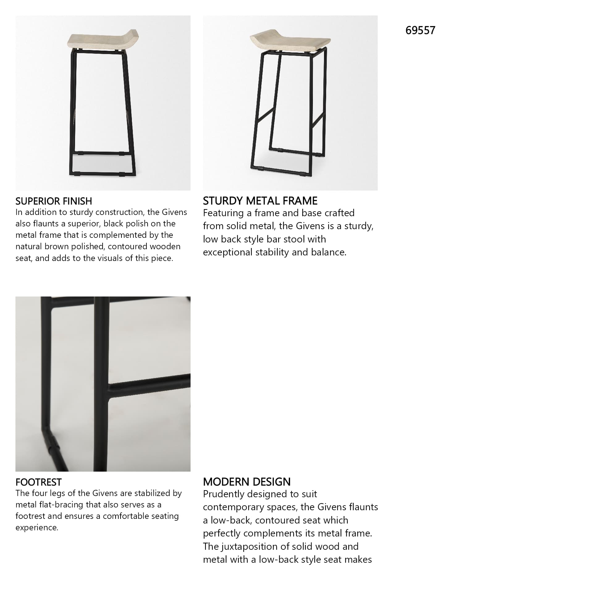 Givens Backless 32in Seat Bar Stool | Natural Wood w/ Black Metal — product photograph