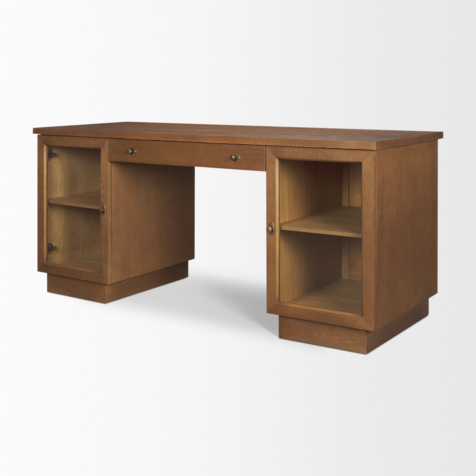 Winsford Two-Tone Oak Writing Desk w/ Glass Doors — product photograph