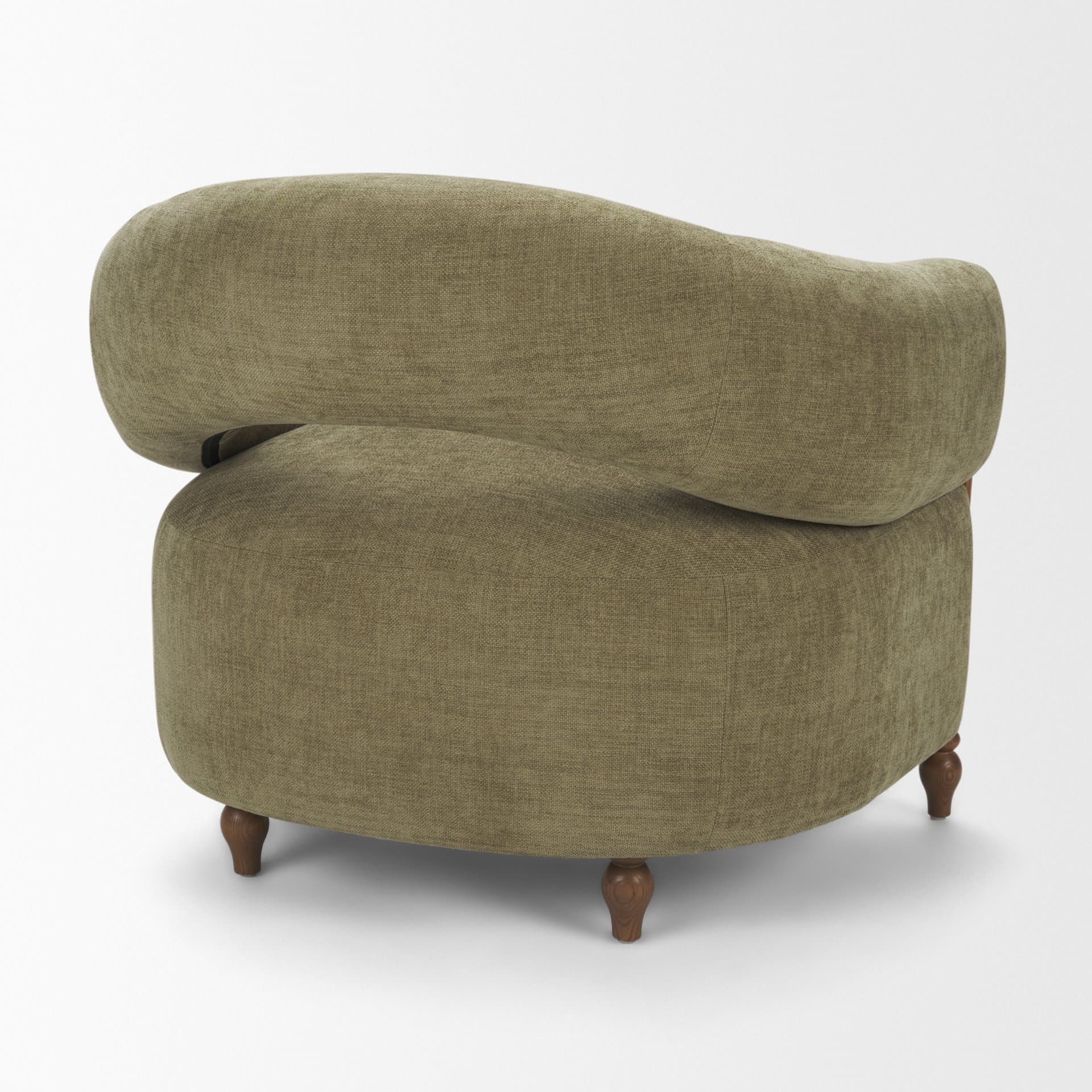 Margaux Olive Fabric Open Back Barrel Accent Chair — product photograph