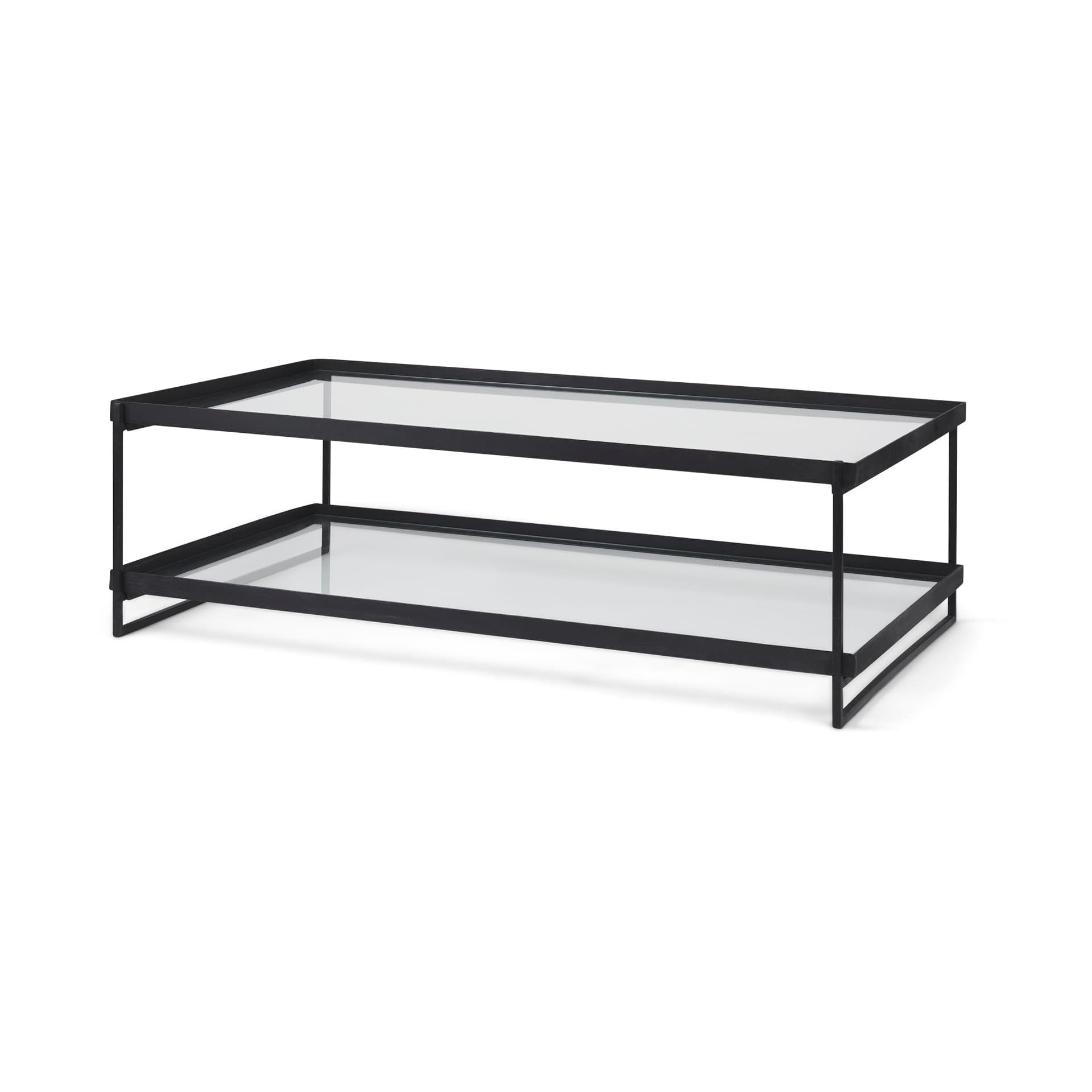 Trey 56"L x 32"W x 17"H Black Metal W/Glass Coffee Table — product photograph
