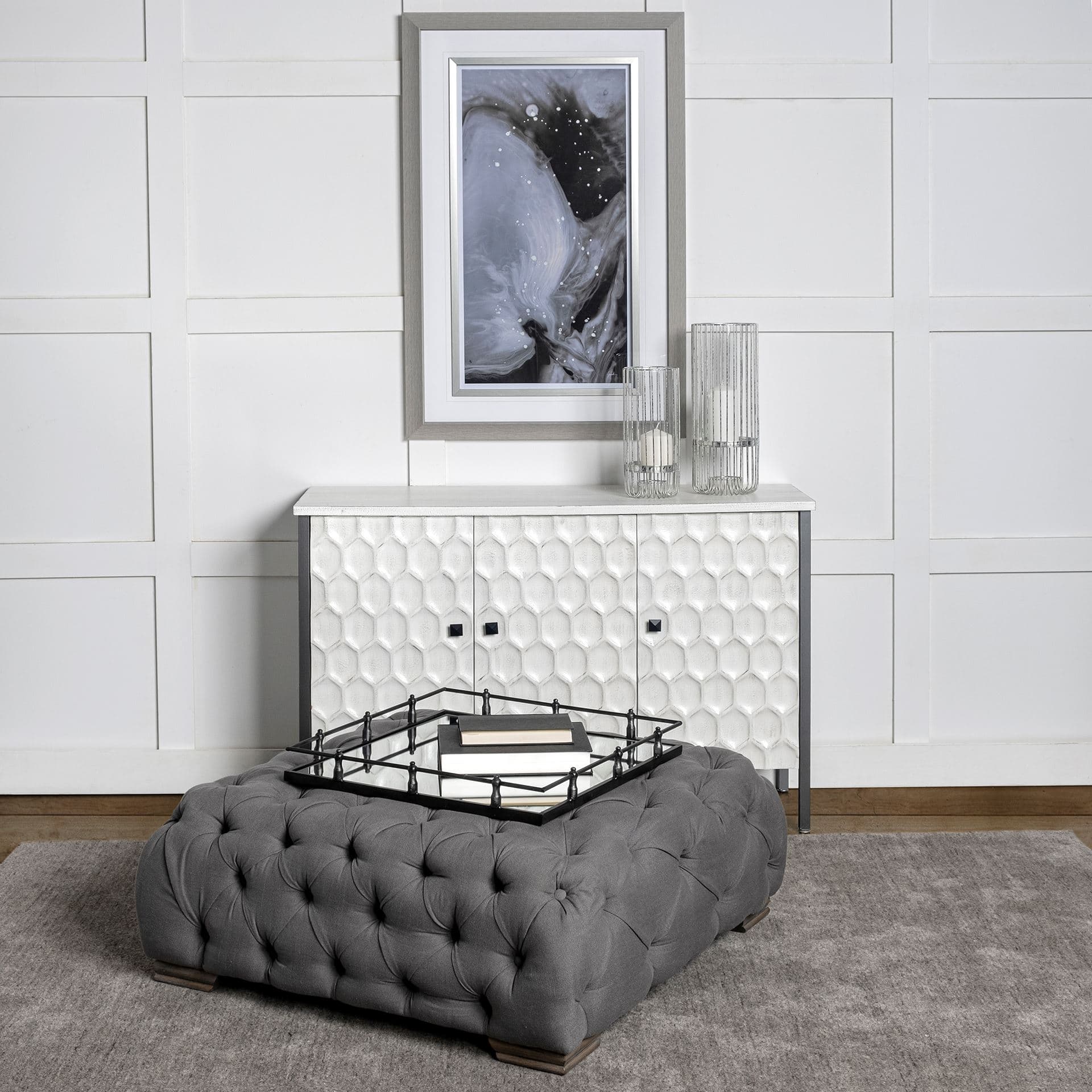 Savannah White Fir Veneer w/ Gray Metal 2-Door Accent Cabinet — product photograph