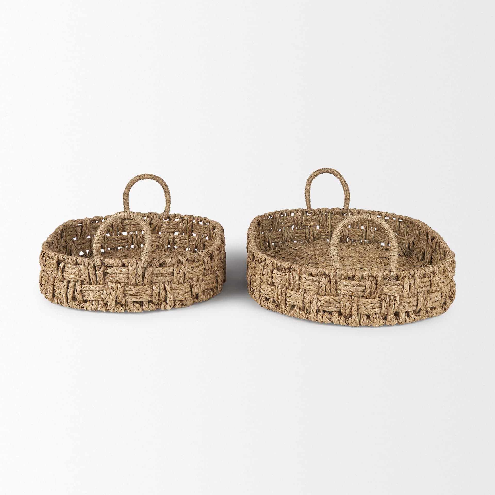 Haini Set of 2 Large Basketweave Seagrass Trays w/ Loop Handles — product photograph