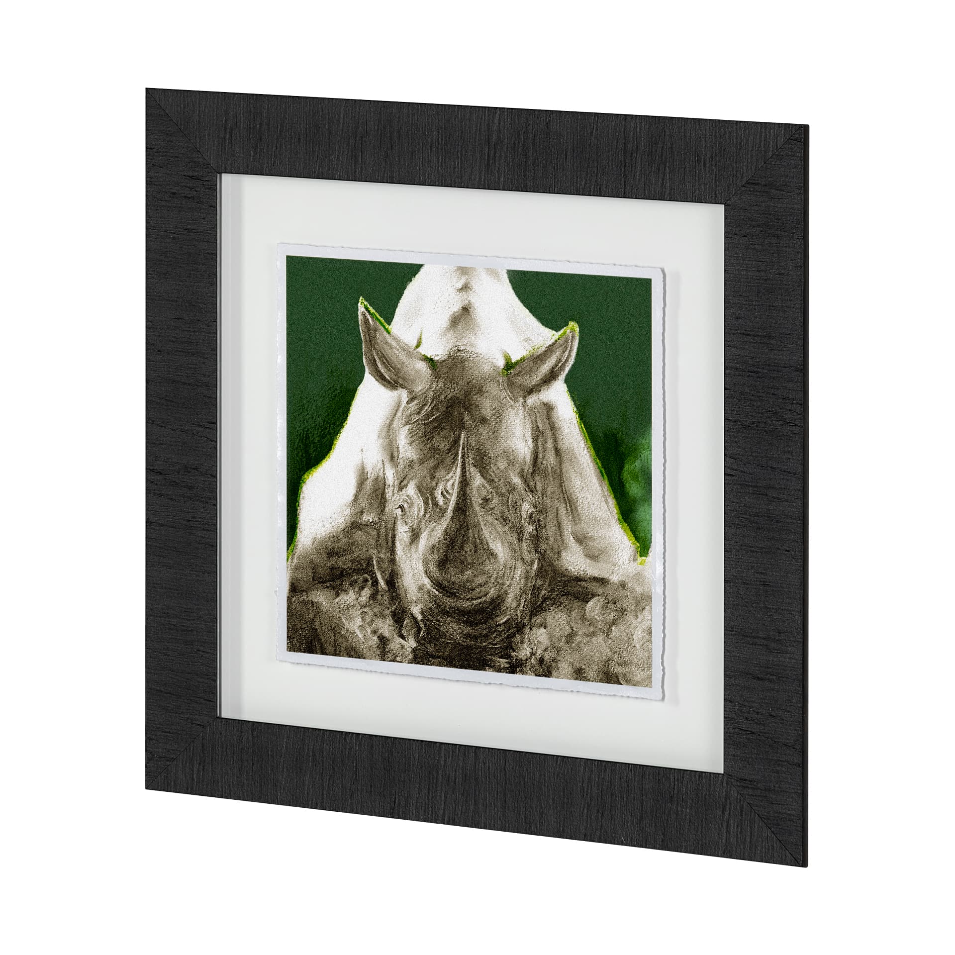 Rhino Green by Mercana Studio a Hand Embellished Textured Framed Art Print Matted under Glass — product photograph
