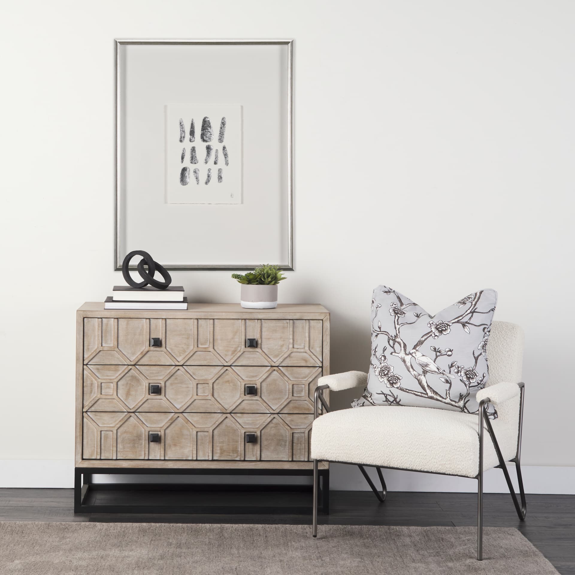 Silver Pebbles by Studio M a handmade Original Framed Artwork under Glass — in a styled room