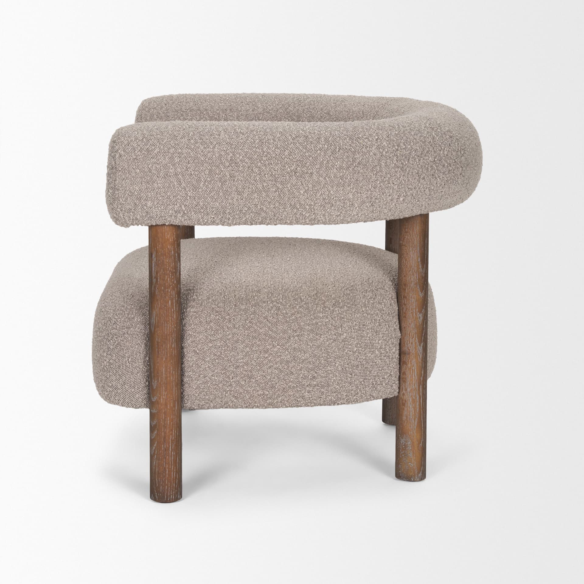 Gianna Open Back Medium Brown Wood w/ Taupe Boucle Fabric Accent Chair — product photograph