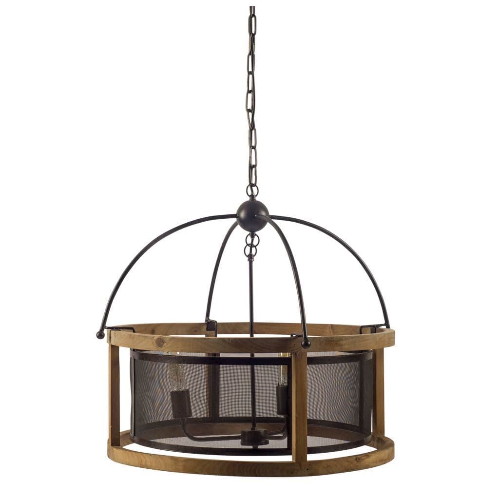 Penhill (25"x24") Black and Wooden Three Bulb Chandelier — product photograph