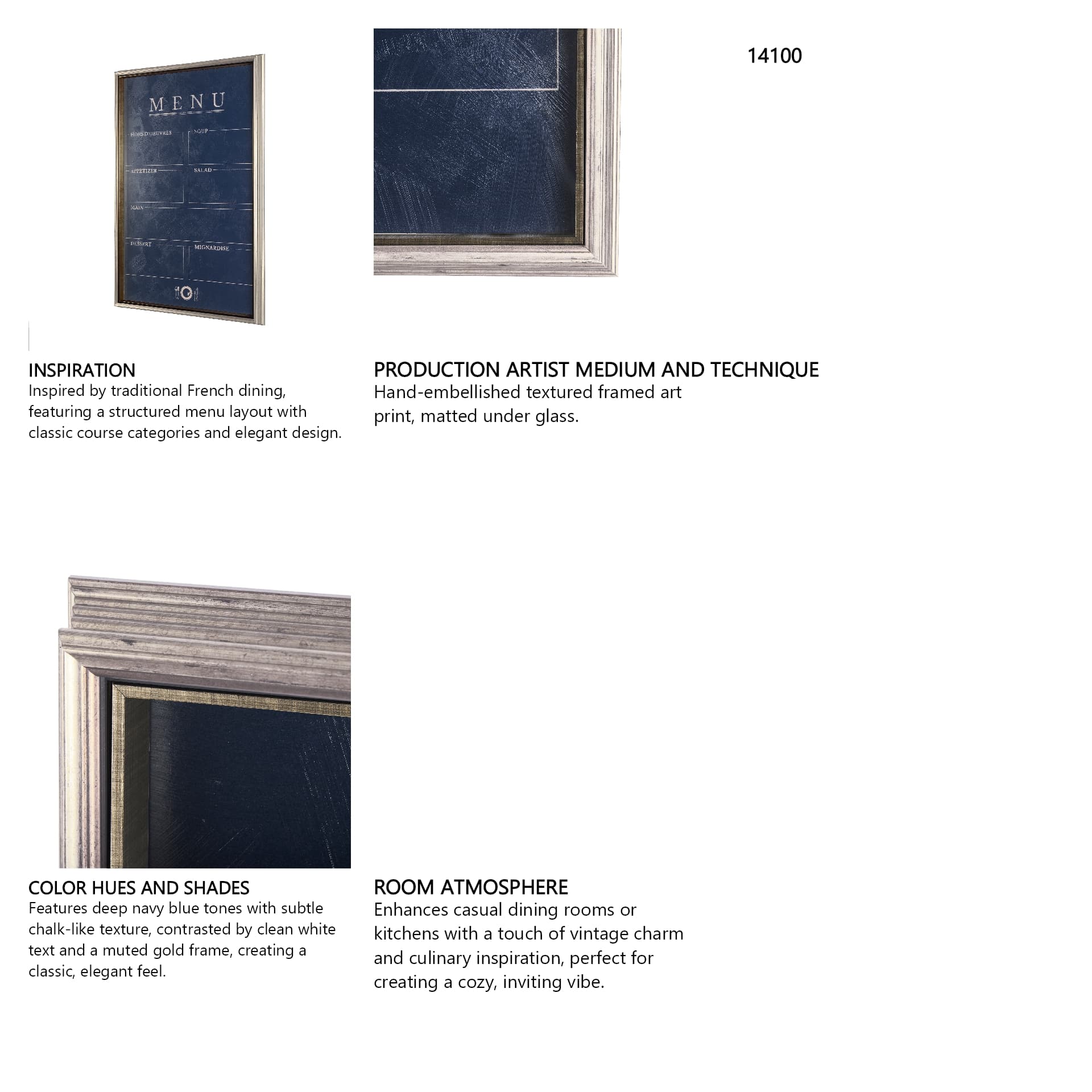 MENU II by Mercana Studio a Hand Embellished Textured Framed Art Print Matted under Glass — in a styled room