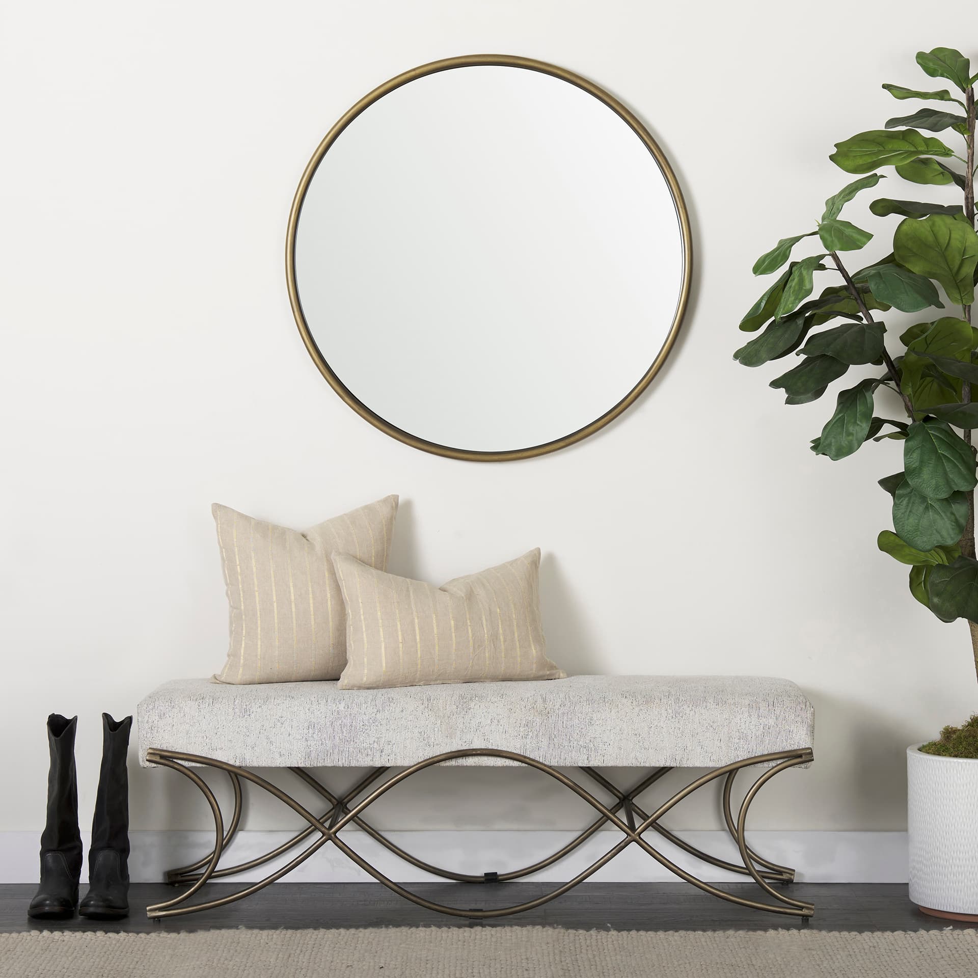 Piper 35.8L x 1.0W x 35.8H Small Gold Metal Round Wall Mirror — product photograph