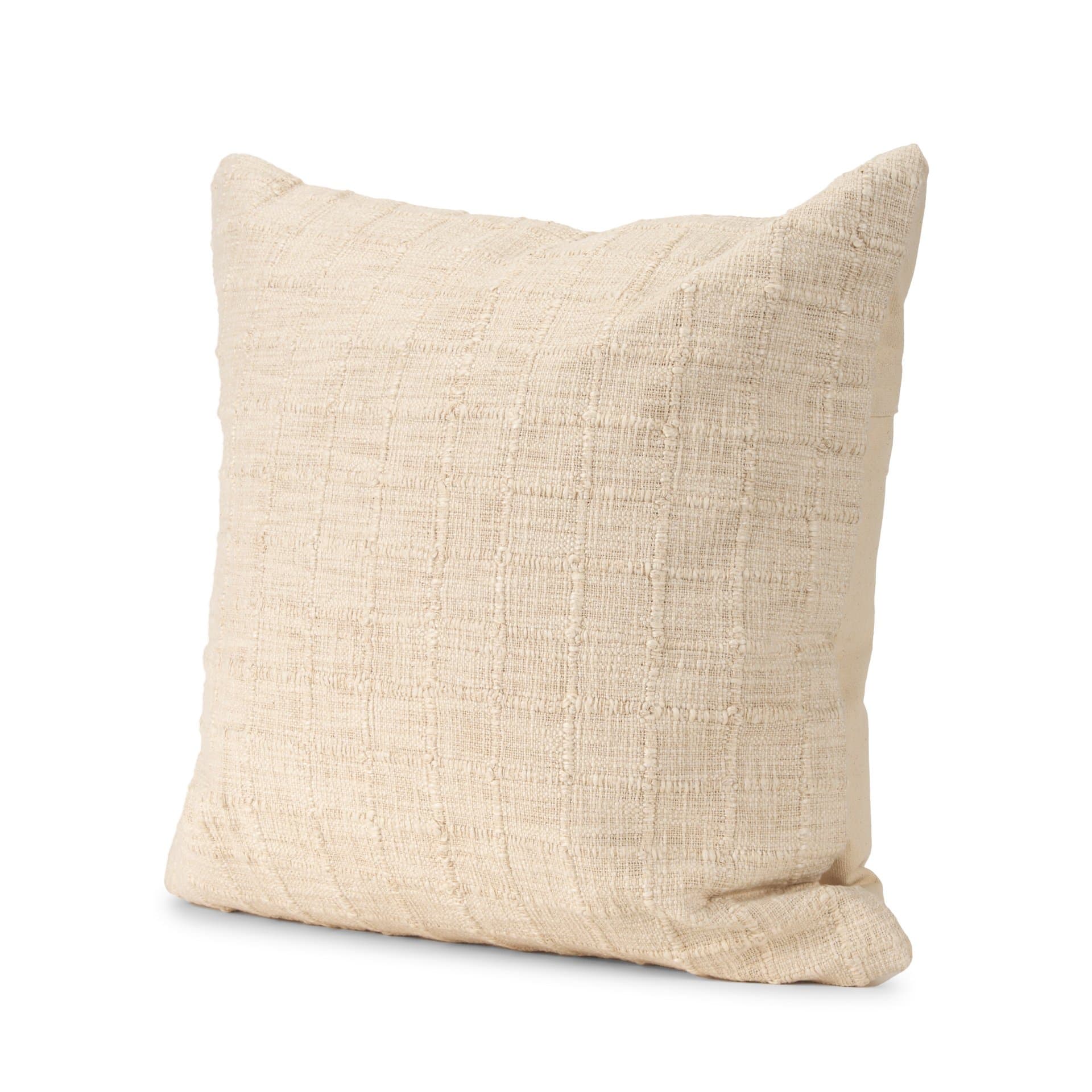 Jacory 22x22 Cream Checker Textured Decorative Square Pillow Cover w/Down Filler — product photograph