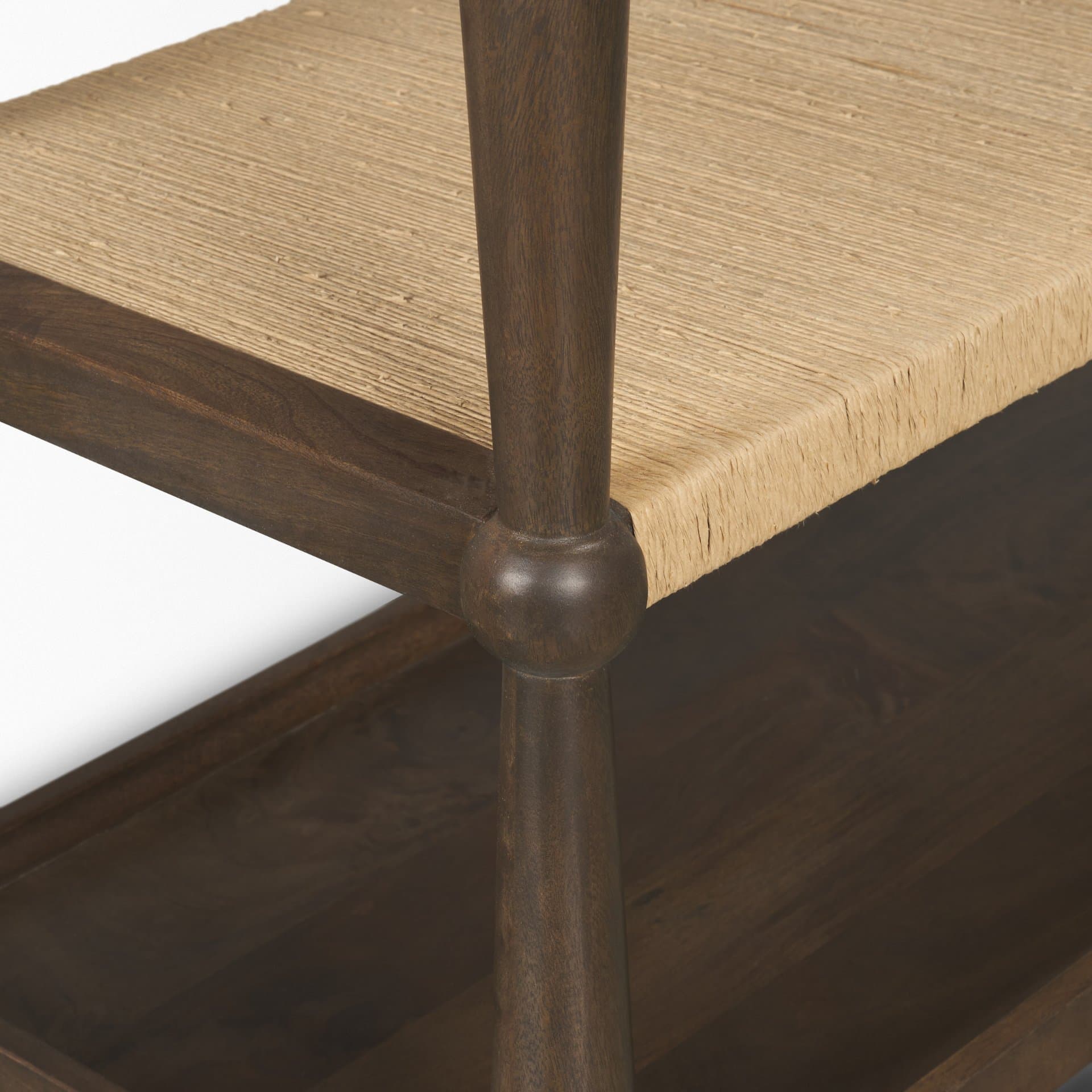 Bondi Dark Brown Wood w/ Paper Rope Shelf Console Table — product photograph