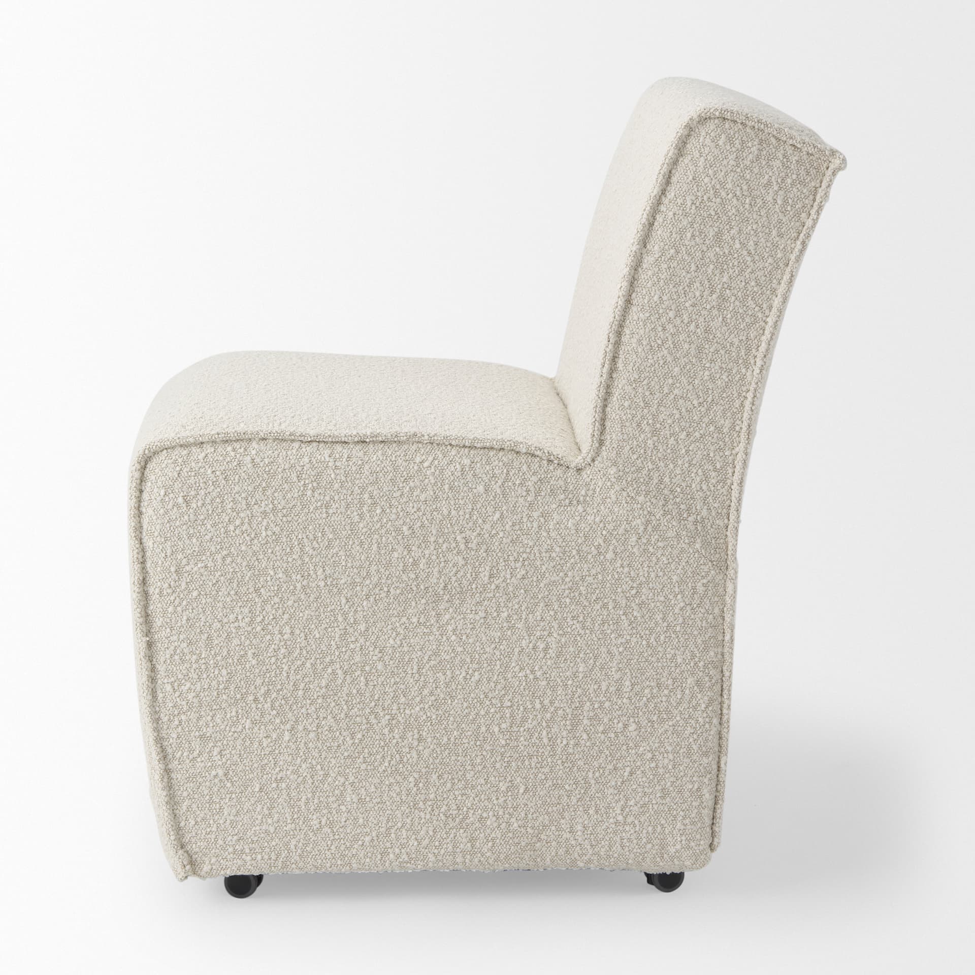 Damon Barrel Back Dining Arm Chair | Cream Fabric w/ Caster Base — product photograph
