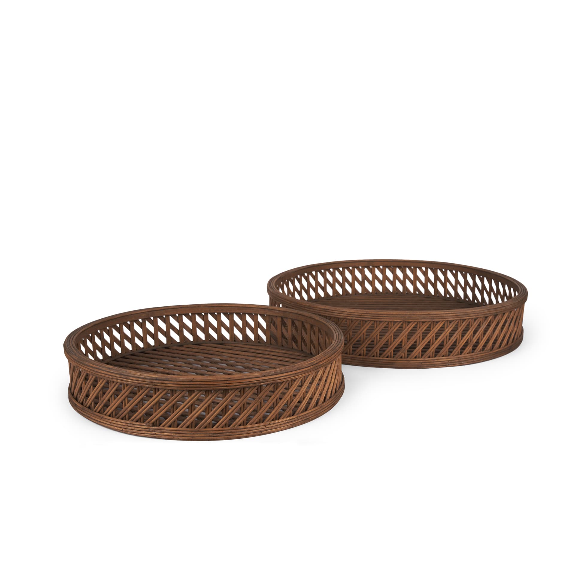 Thala Medium Brown Round Wicker Tray (Set of 2) — product photograph