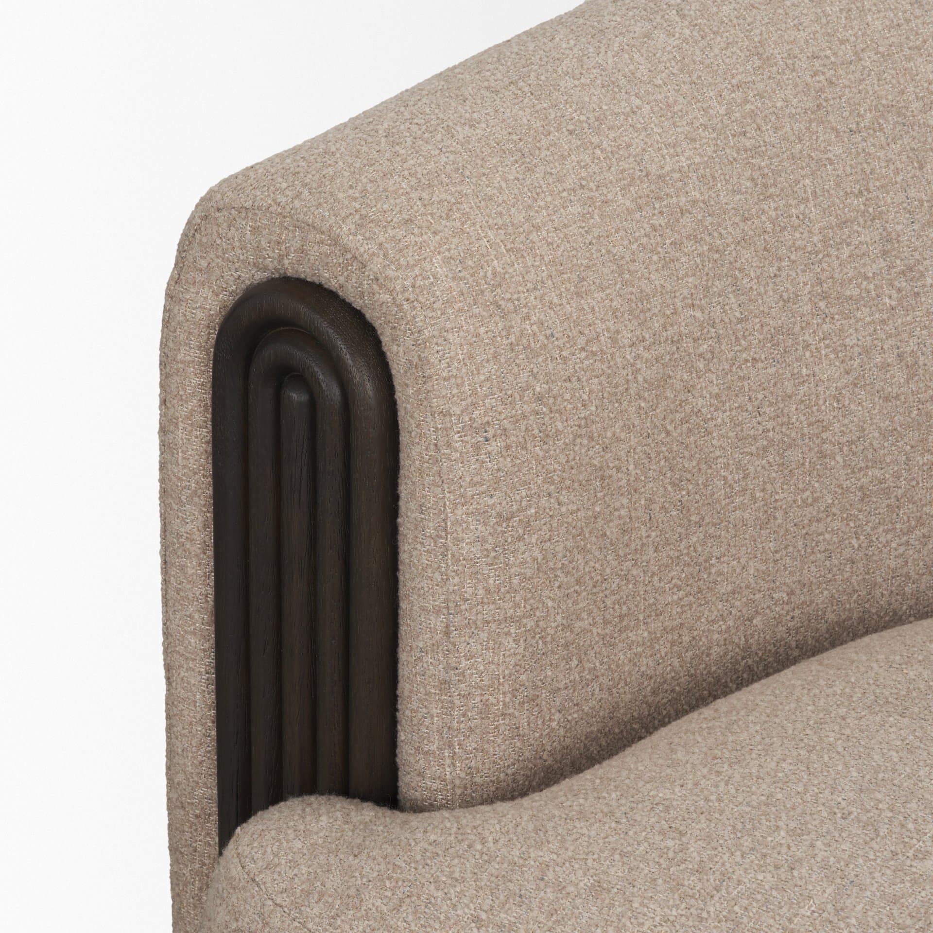 Kornelia Textured Mushroom Fabric Barrel Accent Chair — product photograph