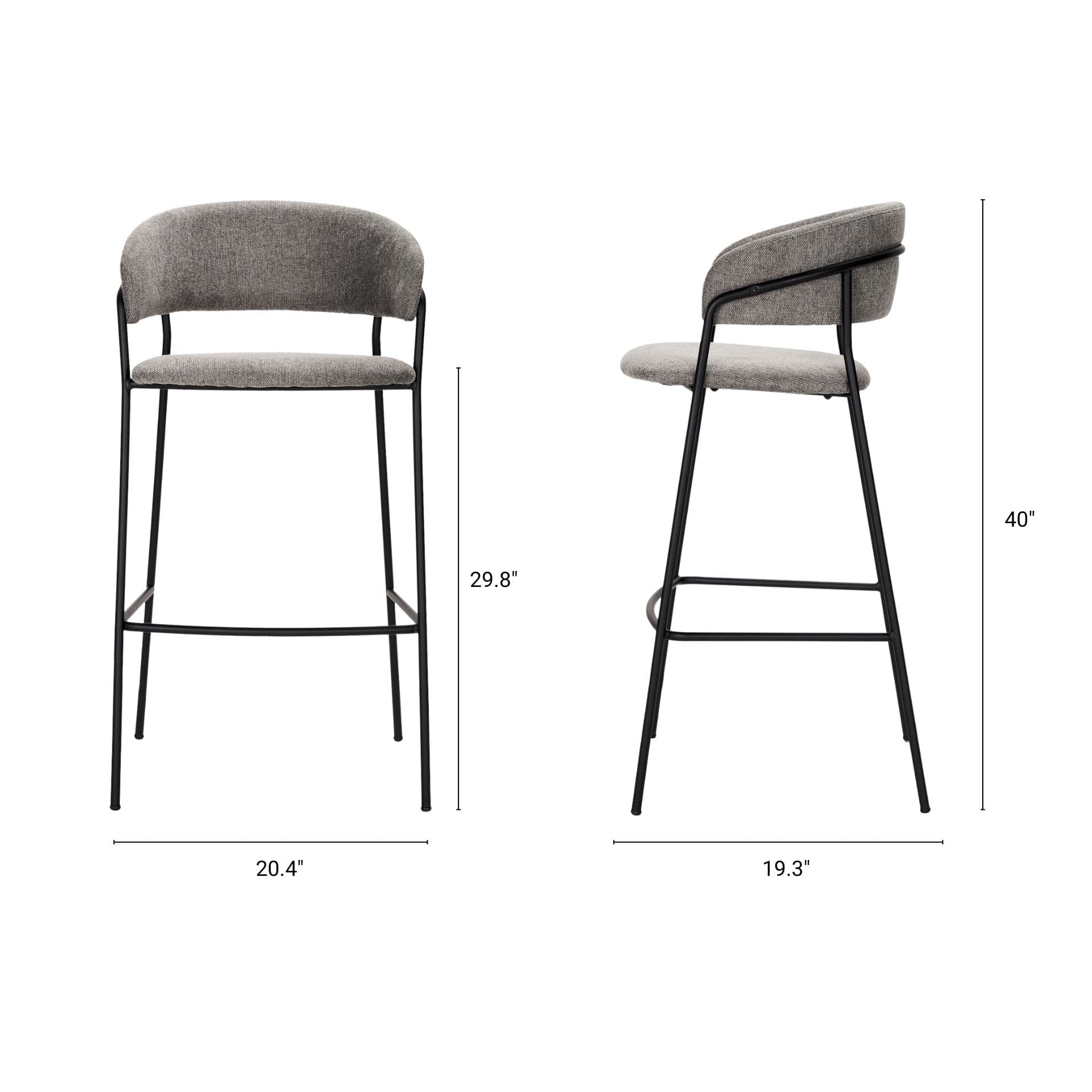 Carolyn Backless 39.8in Seat Bar Stool | Gray Fabric w/ Stool — product photograph