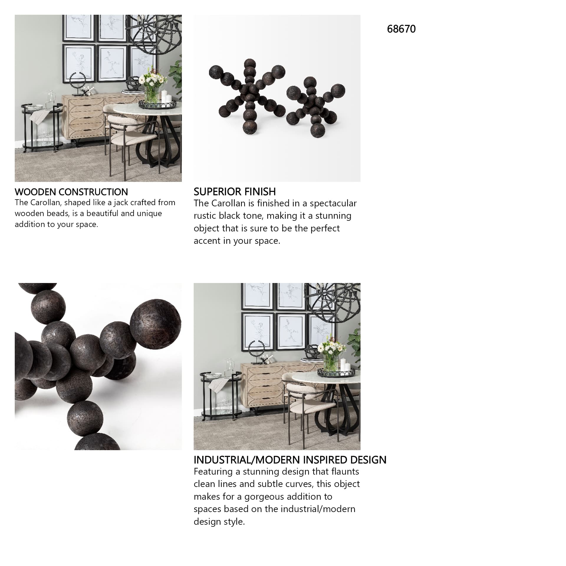 Carollan I (Small) 7L x 7W Black Geometric Wood Ball Jack — in a styled room