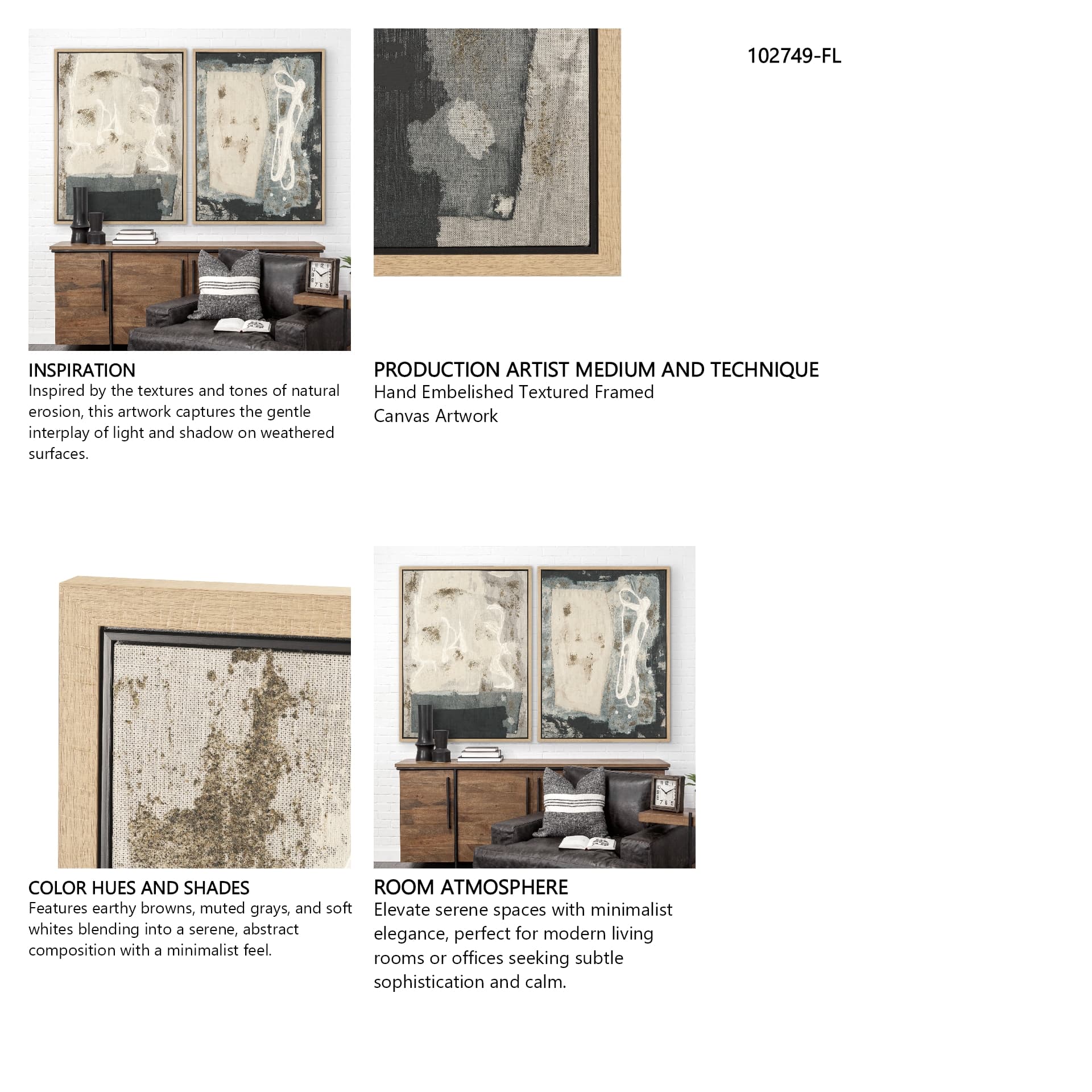 Textural Echo - Ash by Kristine Hegre Hand-Embellished Textured Framed Canvas Artwork — in a styled room