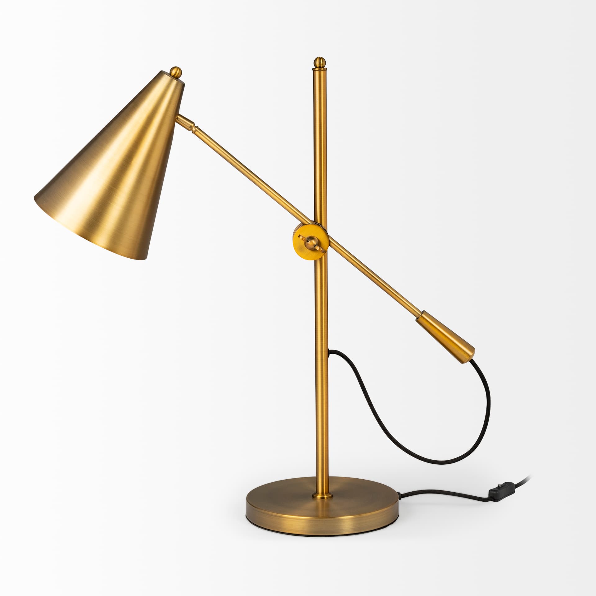 Fragon I (26"H) Gold-Tone Metal Adjustable Cone Shade Table Lamp — product photograph