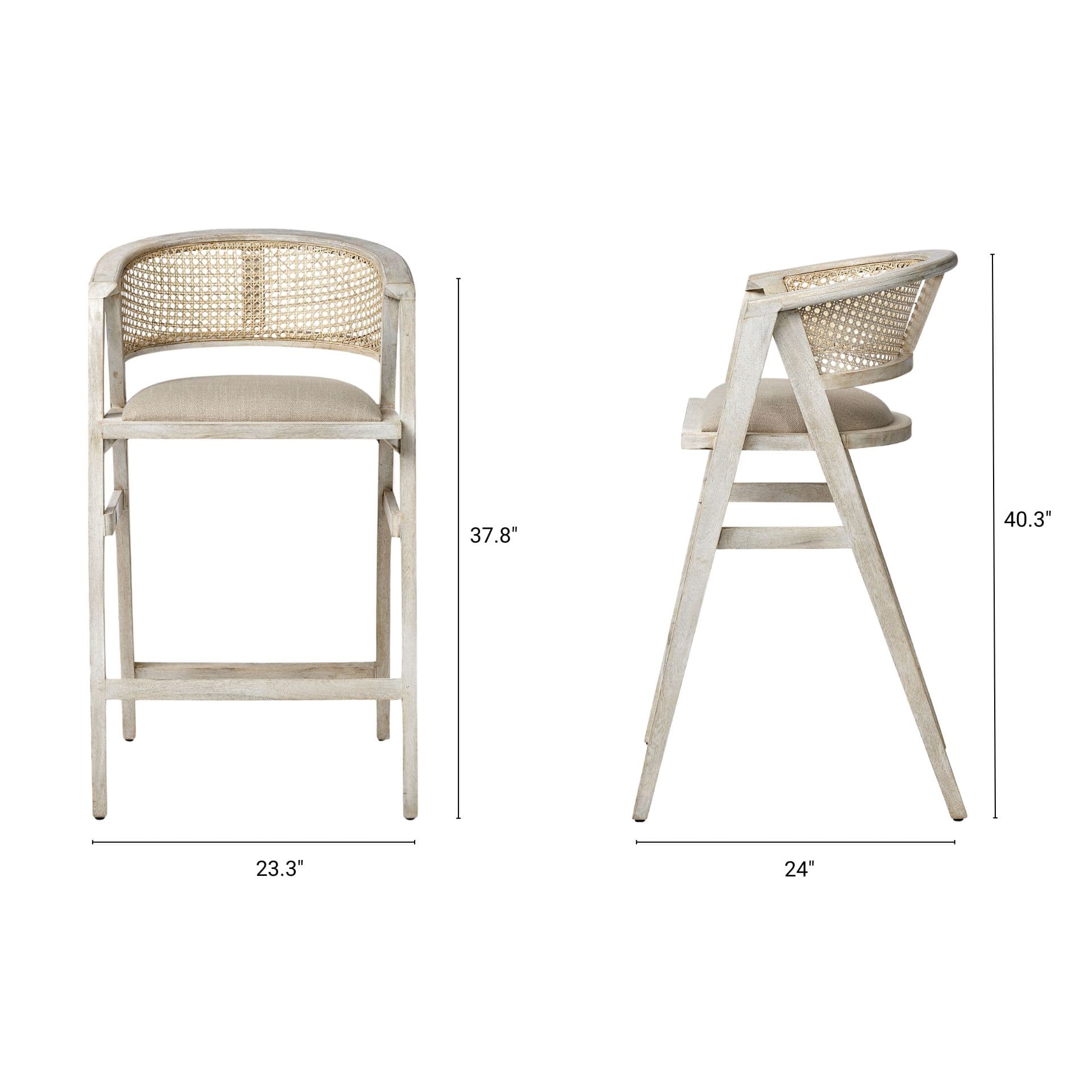 Tabitha Low Back 30.75in Seat Bar Stool | Beige Fabric w/ Blonde Wood — product photograph
