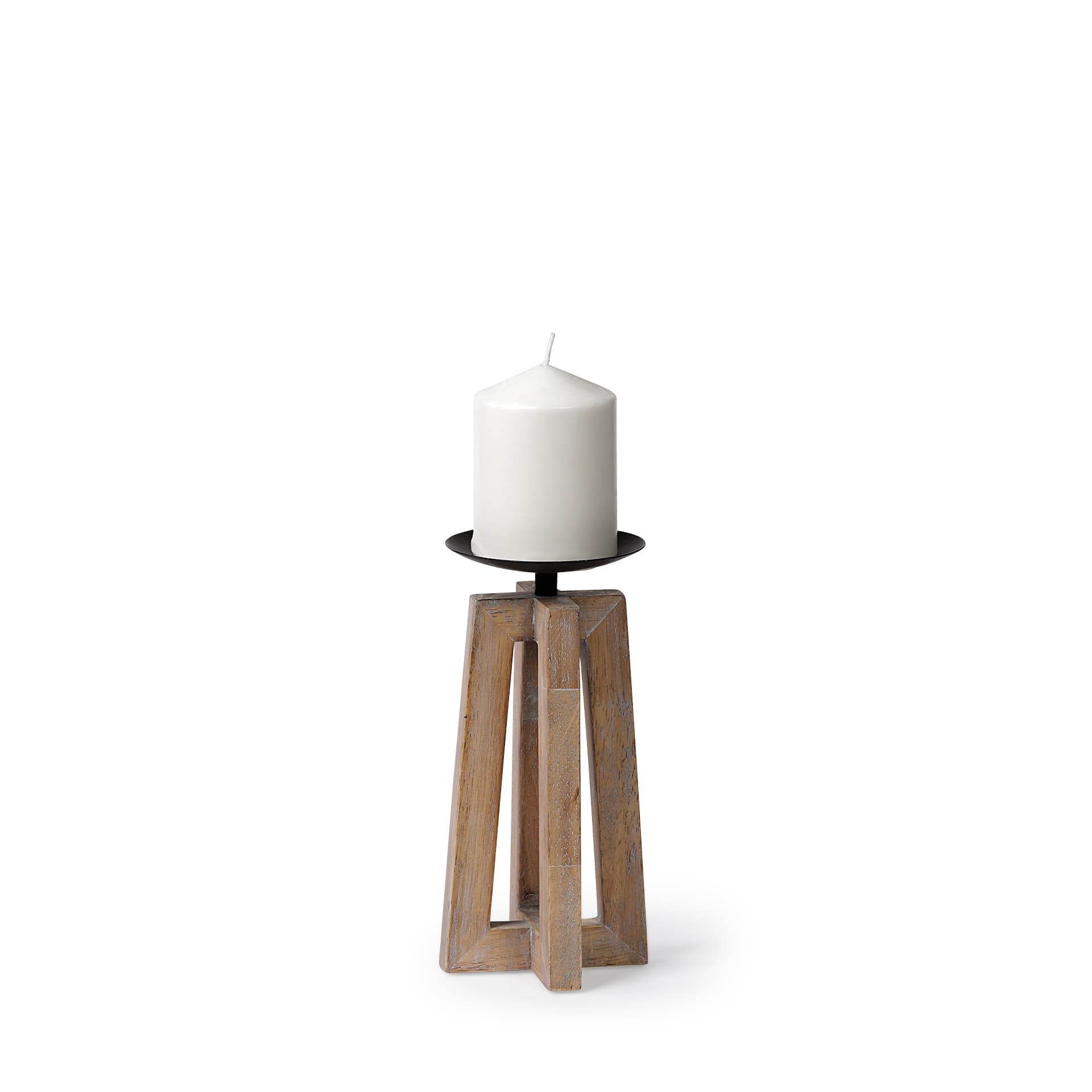 Astra Small Light Brown Wood Pedestal Base Table Candle Holder — product photograph