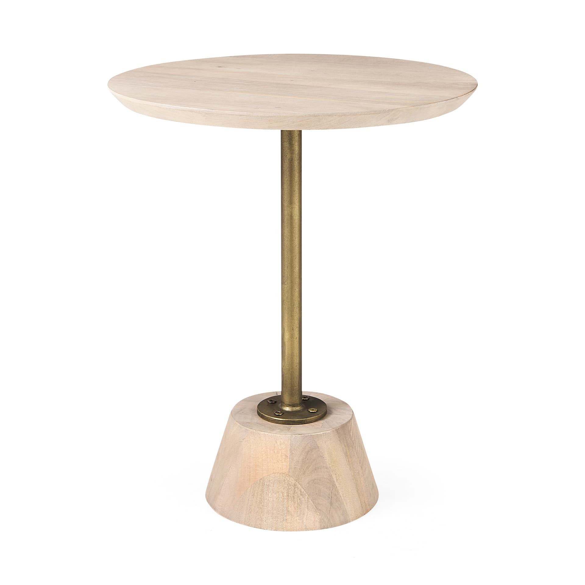 Maxwell 20" Round Light Brown Wood w/ Gold Metal Pedestal Side Table — product photograph