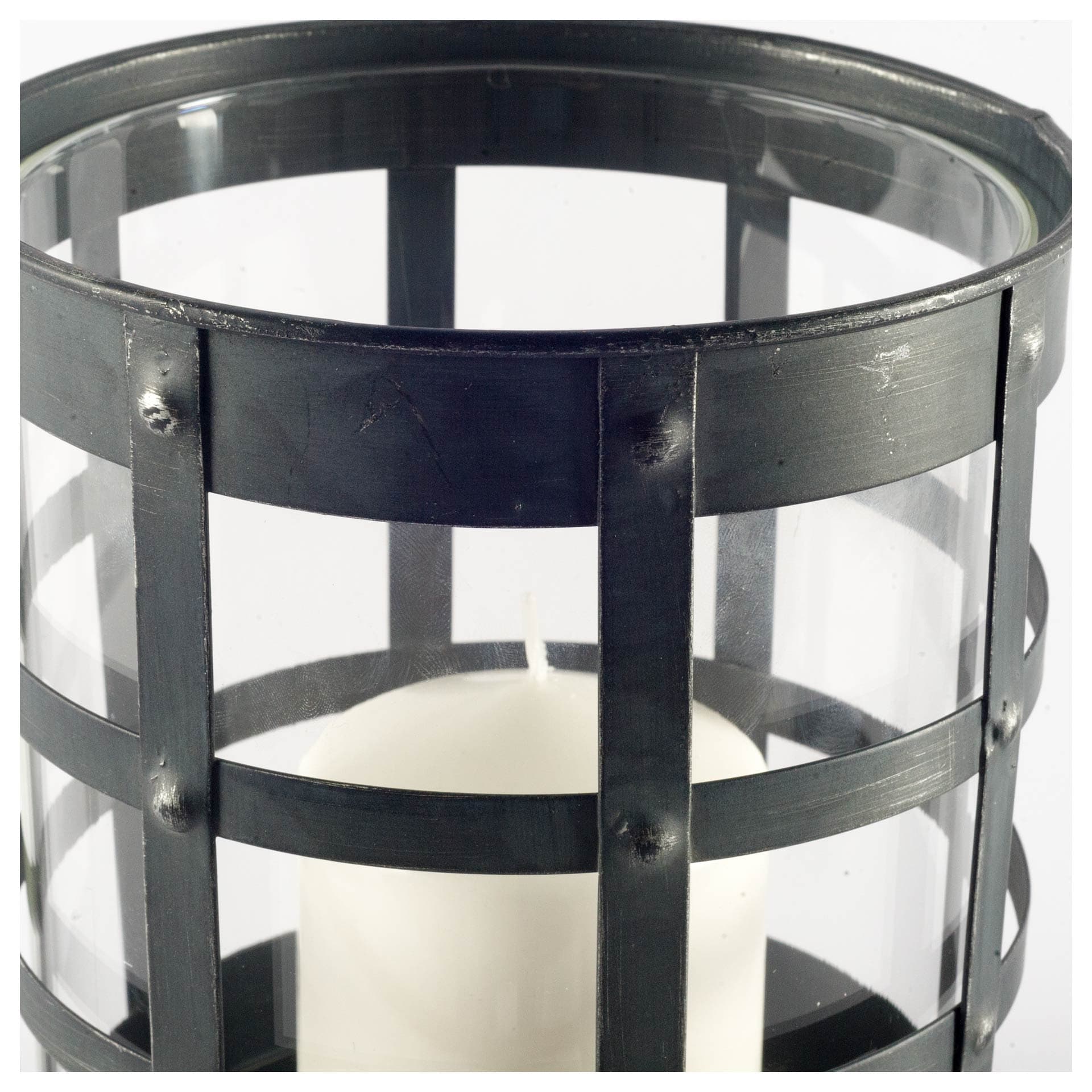 Oliver Black Metal/Glass Caged Table Candle Holder — product photograph