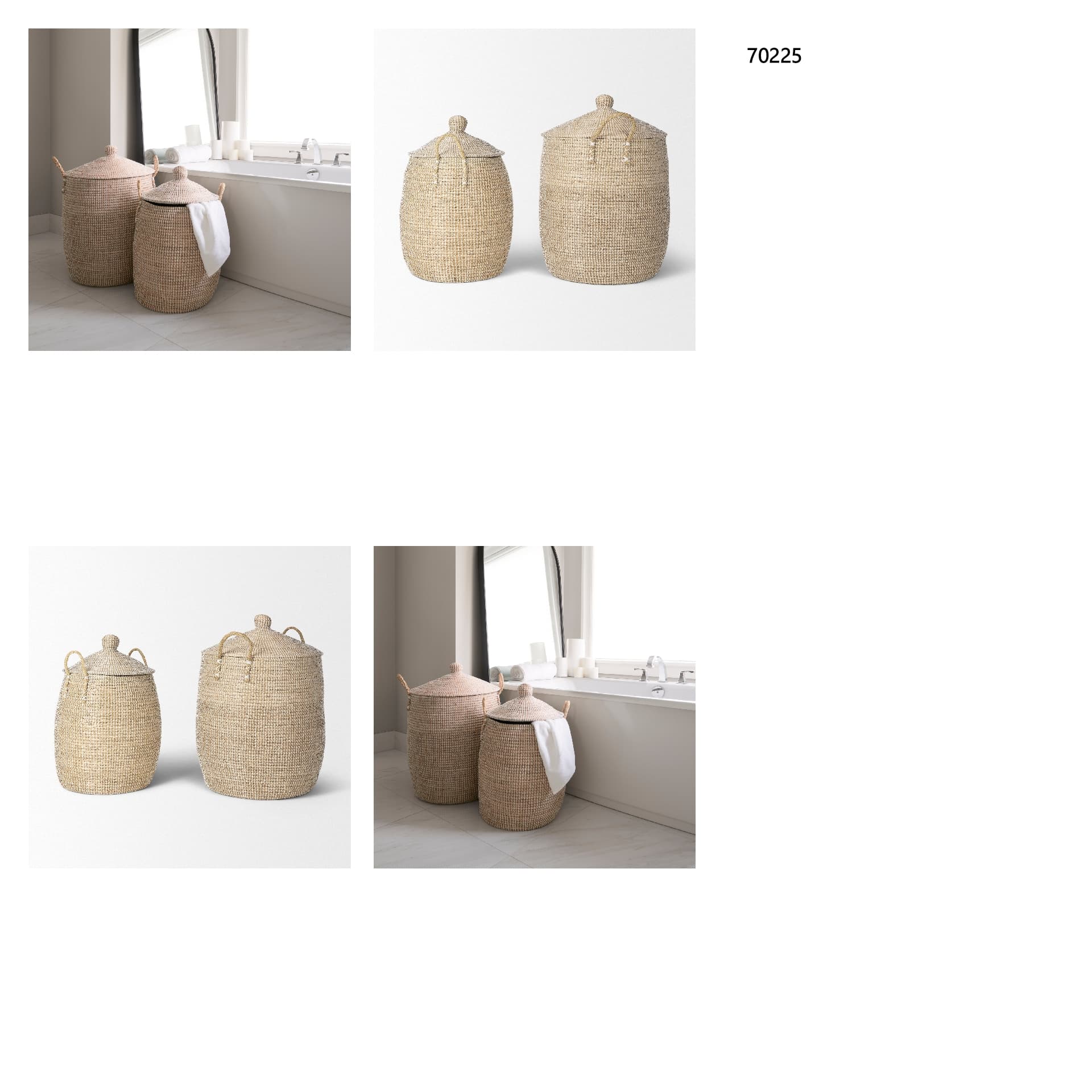 Kairi Set of 2 Seagrass Floor Baskets w/ Lids and Handles — in a styled room