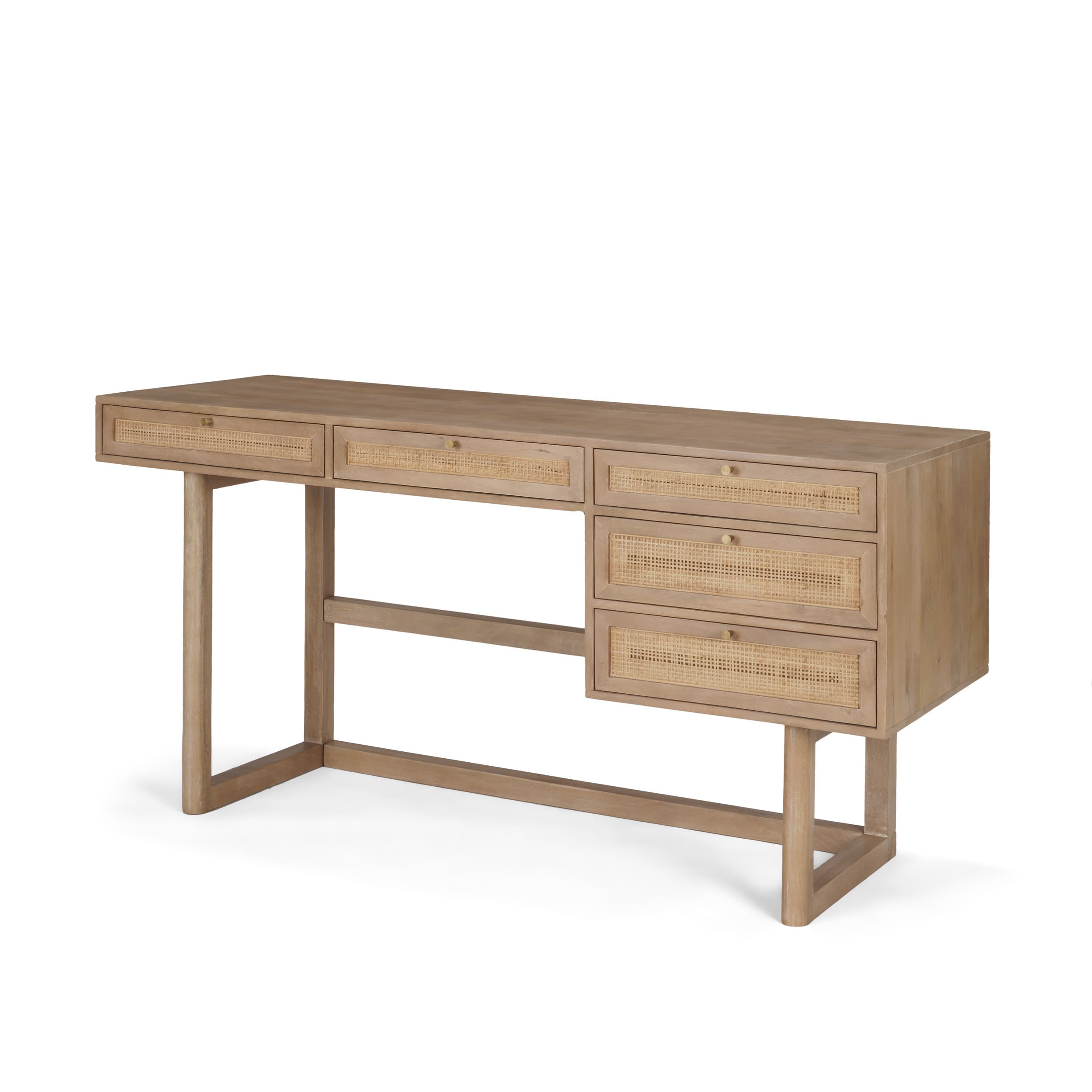 Grier 60" Light Brown Solid Wood W/Cane Office Desk — product photograph