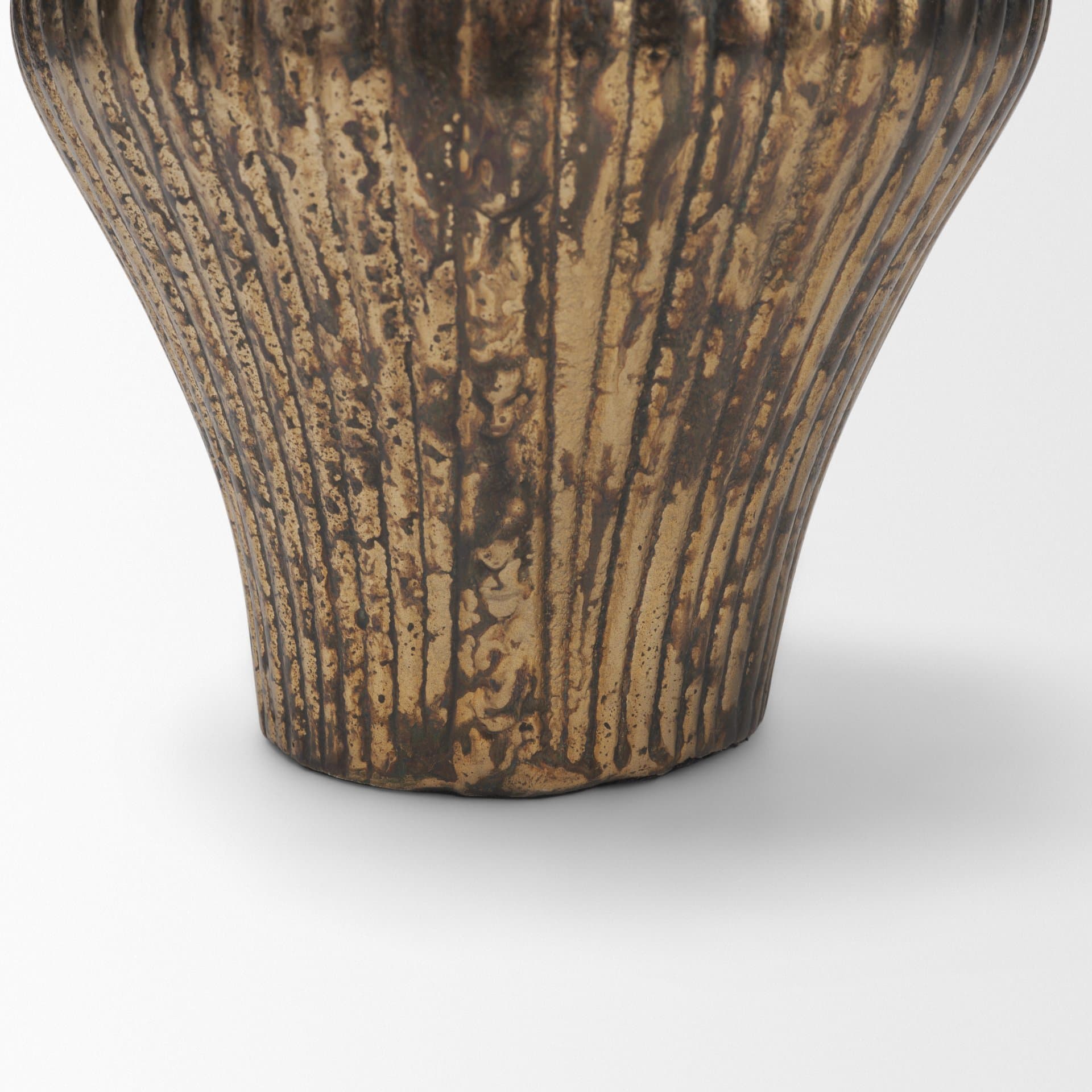 Patine Antiqued Brass Metal Fluted Hourglass Decorative Vase — product photograph