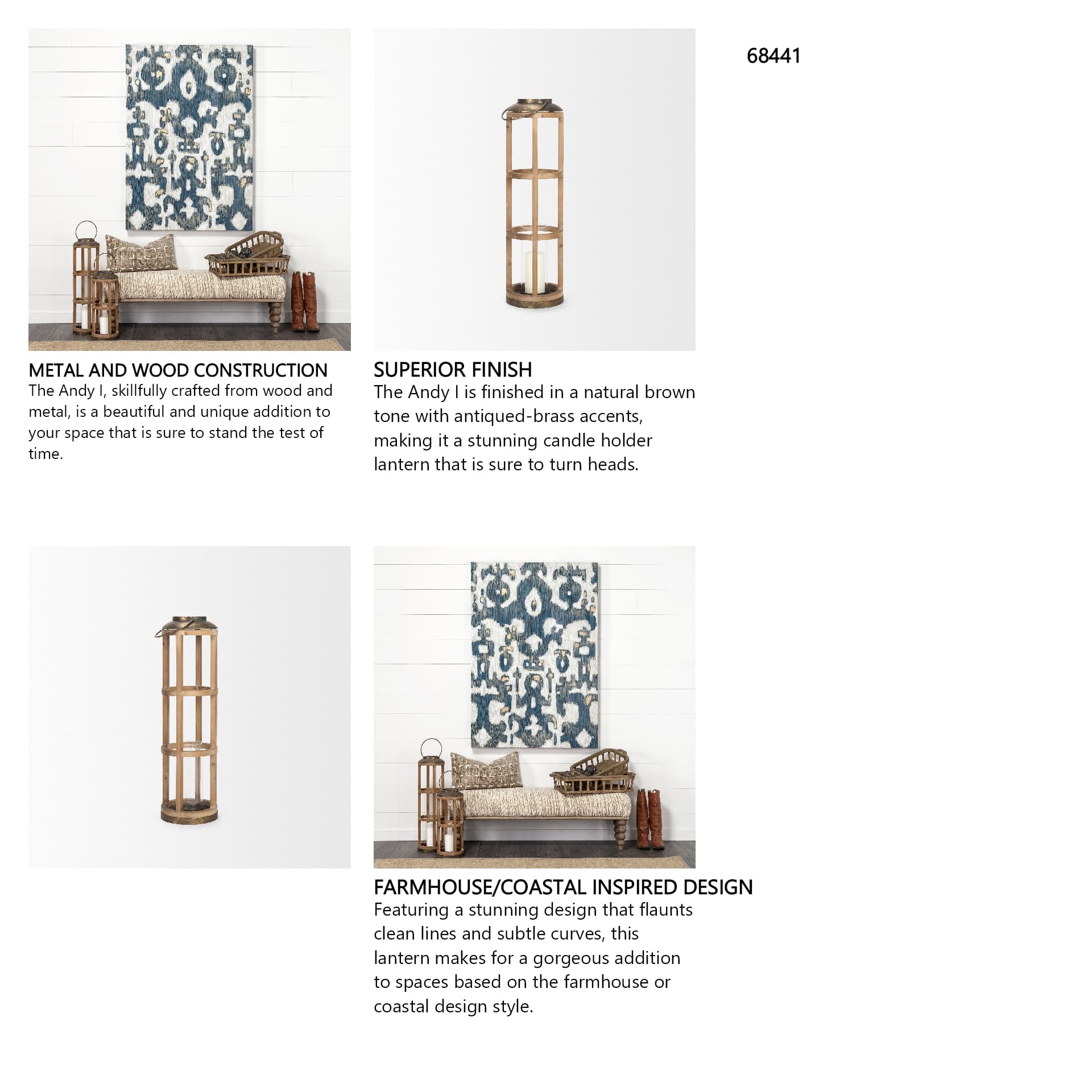 Andy I Large Natural Wood Cylindrical Lantern — in a styled room