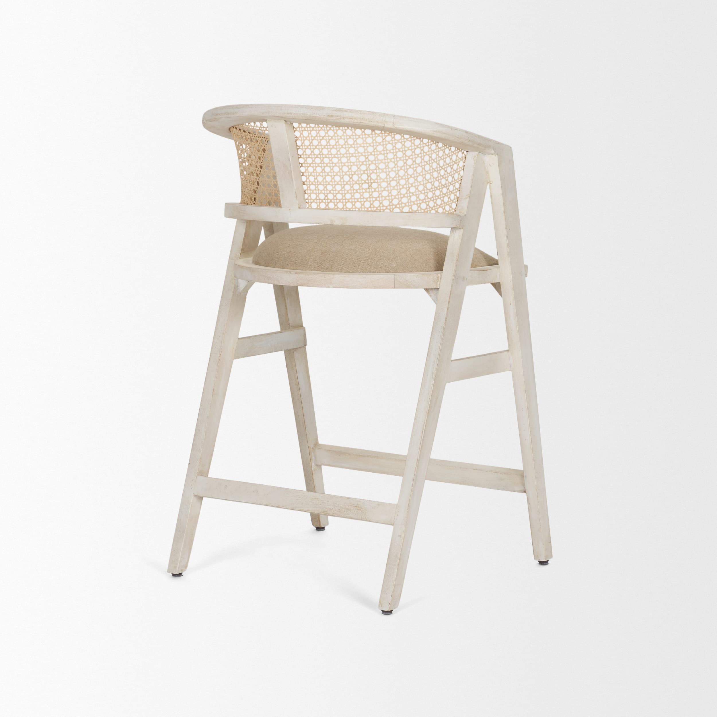 Tabitha Low Back 26.75in Seat Counter Stool | Beige Fabric w/ Wood — product photograph