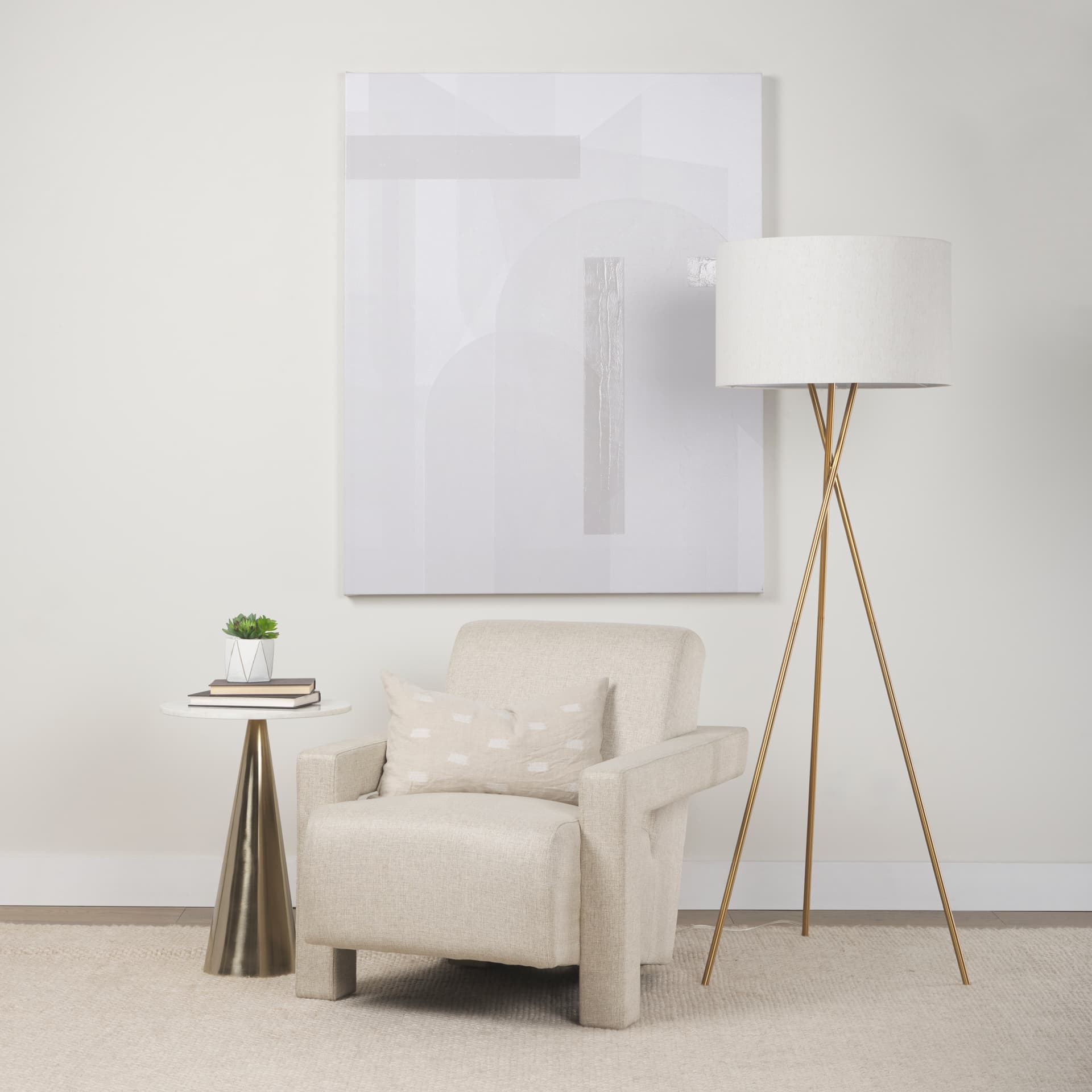 Sovereign Oatmeal Fully Upholstered Accent Chair — in a styled room