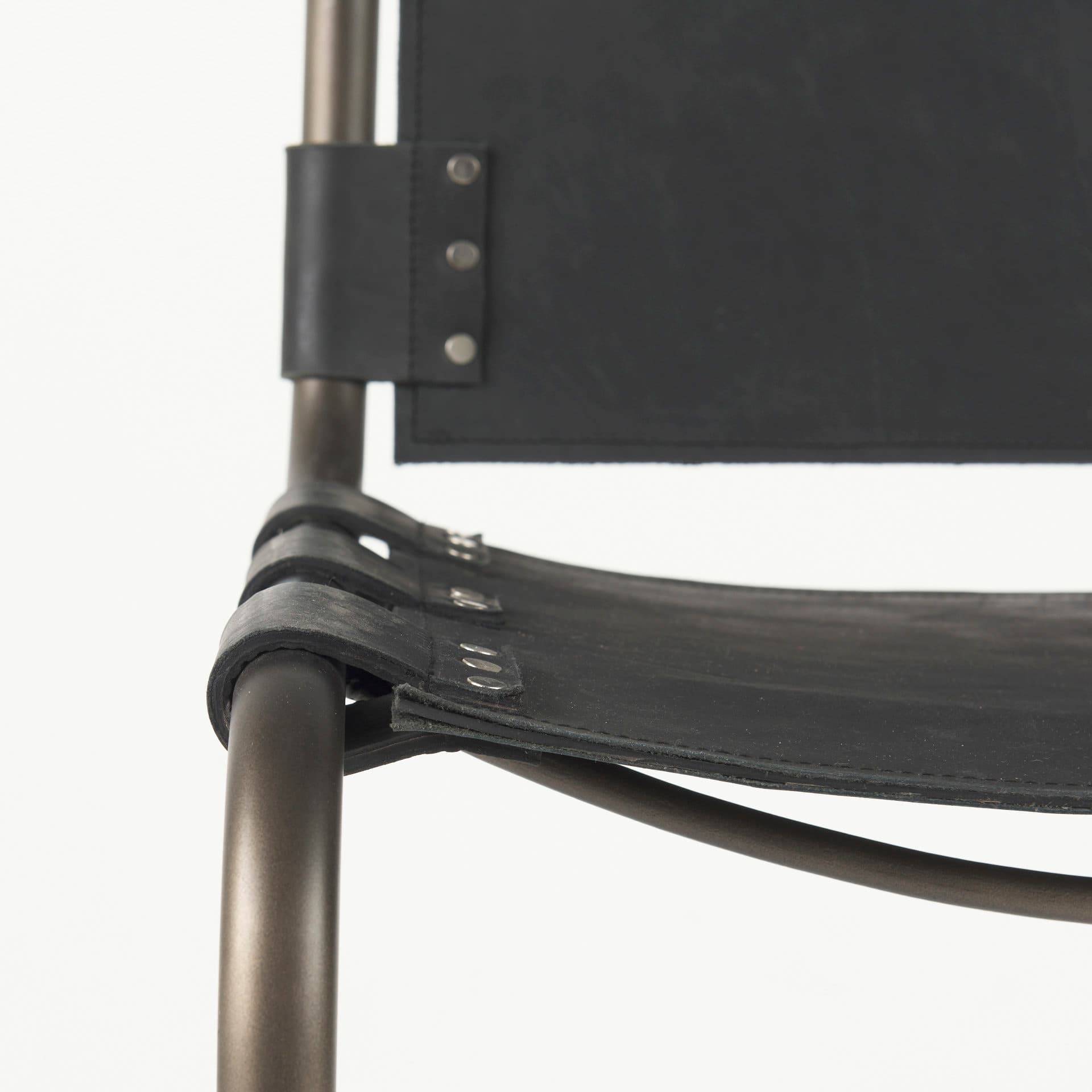 Berbick Backless 38in Seat Counter Stool | Black Leather w/ Gray Metal — product photograph
