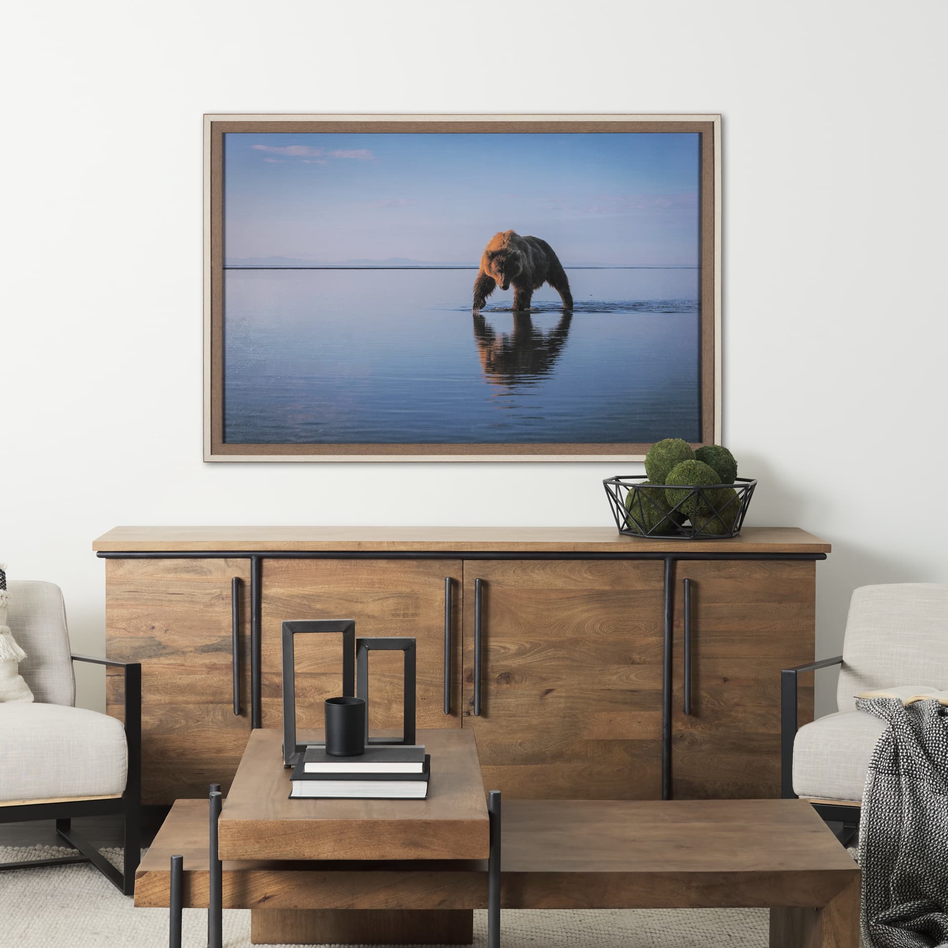 Walking my Walk by Mercana Studio a Hand Embellished Textured Framed Photo Art Print Matted under Gl — in a styled room