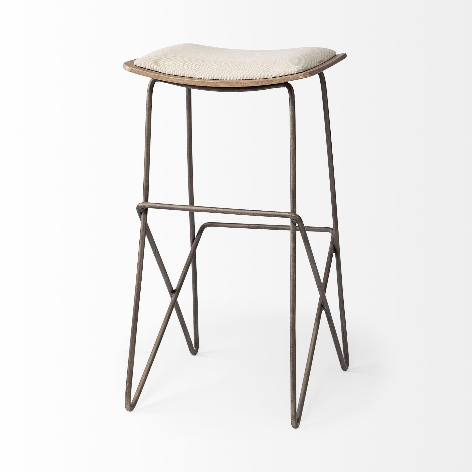 Katniss Backless 30in Seat Bar Stool | Cream Fabric w/ Gold Metal — product photograph