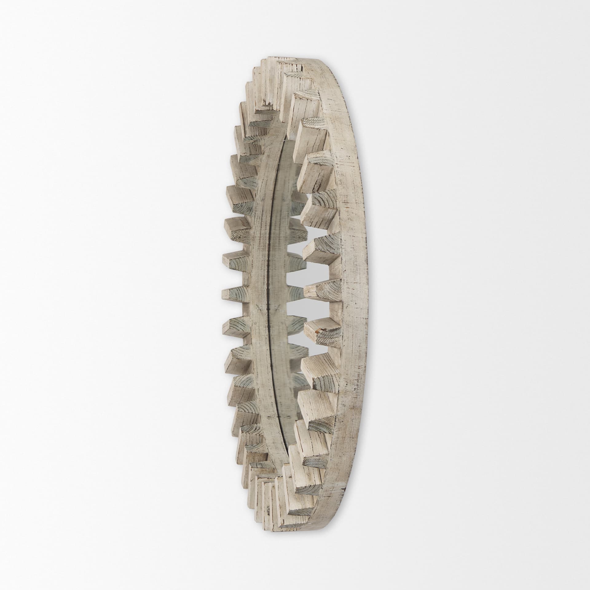 Sprocket Mirror 35" Round Natural Brown Wood Frame Mirror — product photograph