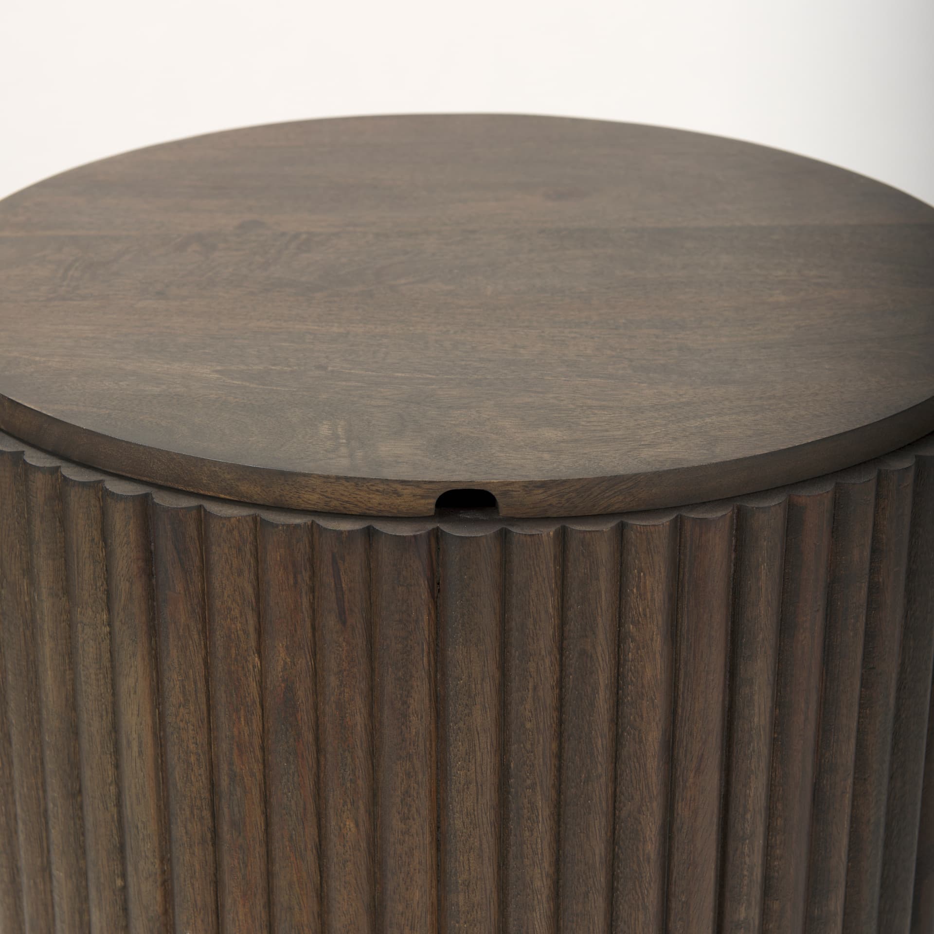 Terra 18L x 18W x 22H Dark Brown Wood Fluted Round Side Table — product photograph