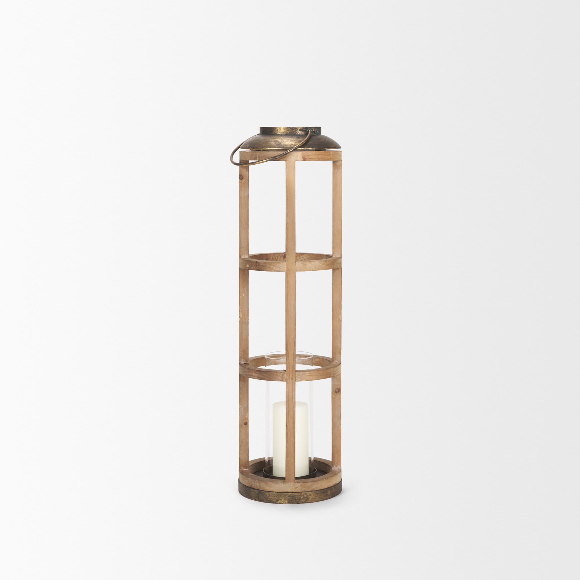 Andy I Large Natural Wood Cylindrical Lantern — product photograph