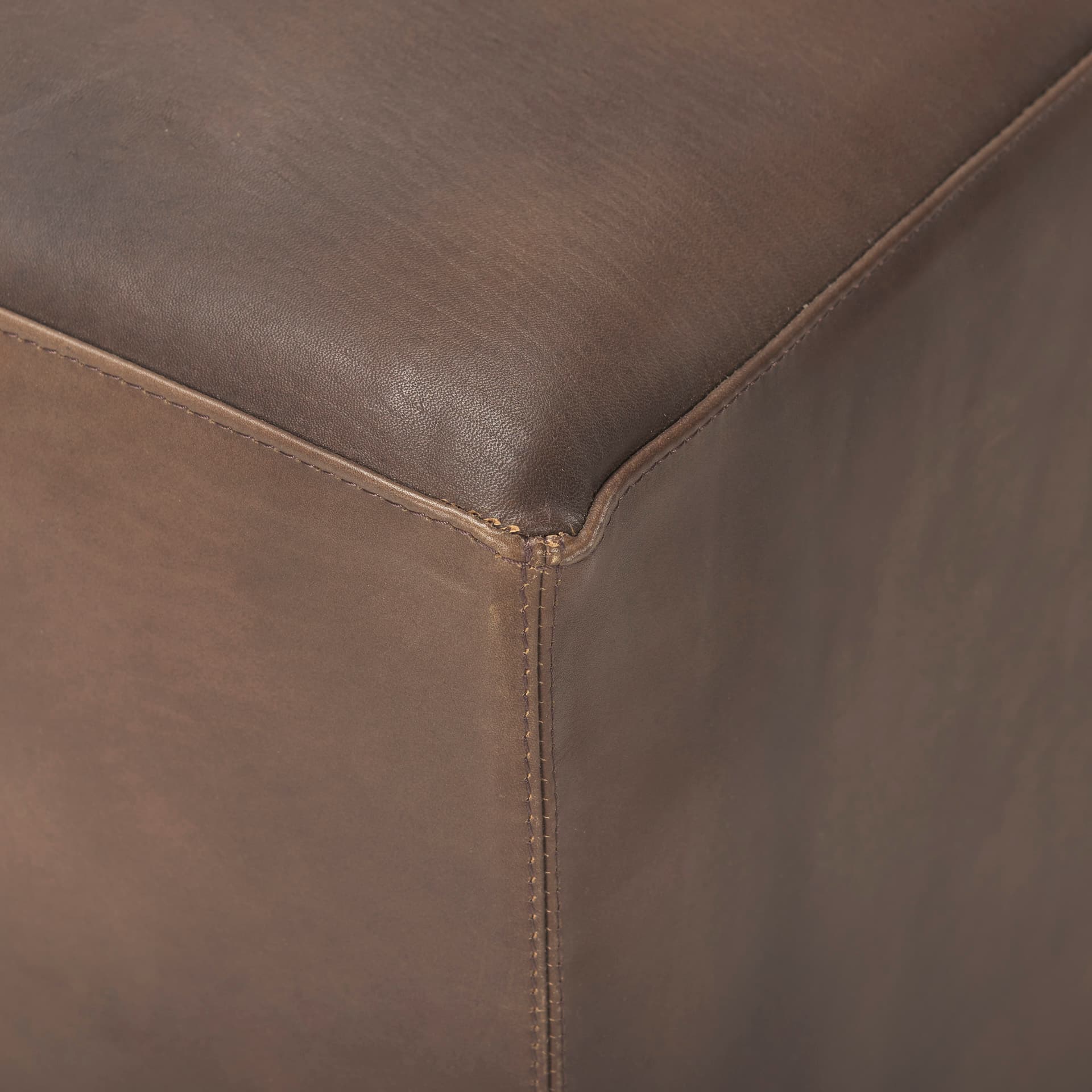Minara 36" Square Brown Leather Wrapped w/Wood Base Ottoman — product photograph