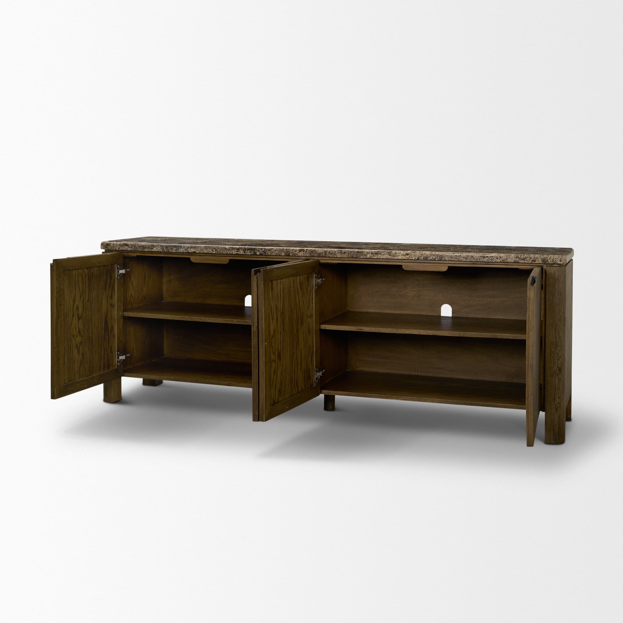 Kendrix Dark Brown Oak Wood Cappuccino Marble 4 Door Closed Sideboard — product photograph