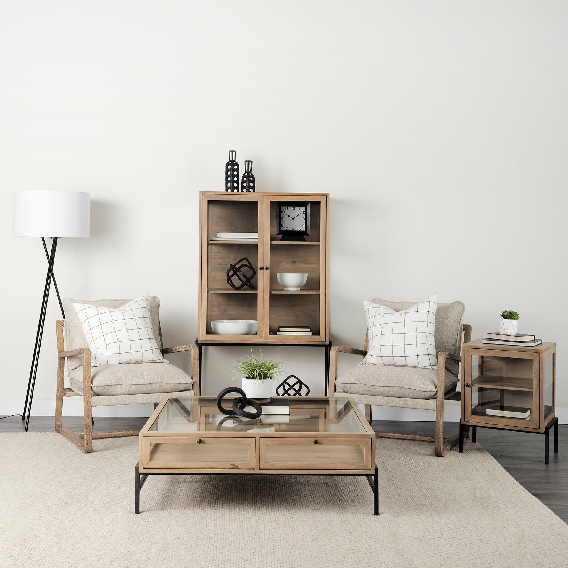 Arelius 20L x 18W x 26H Light Brown Wood W/ Black Metal Frame End/Side Table — product photograph