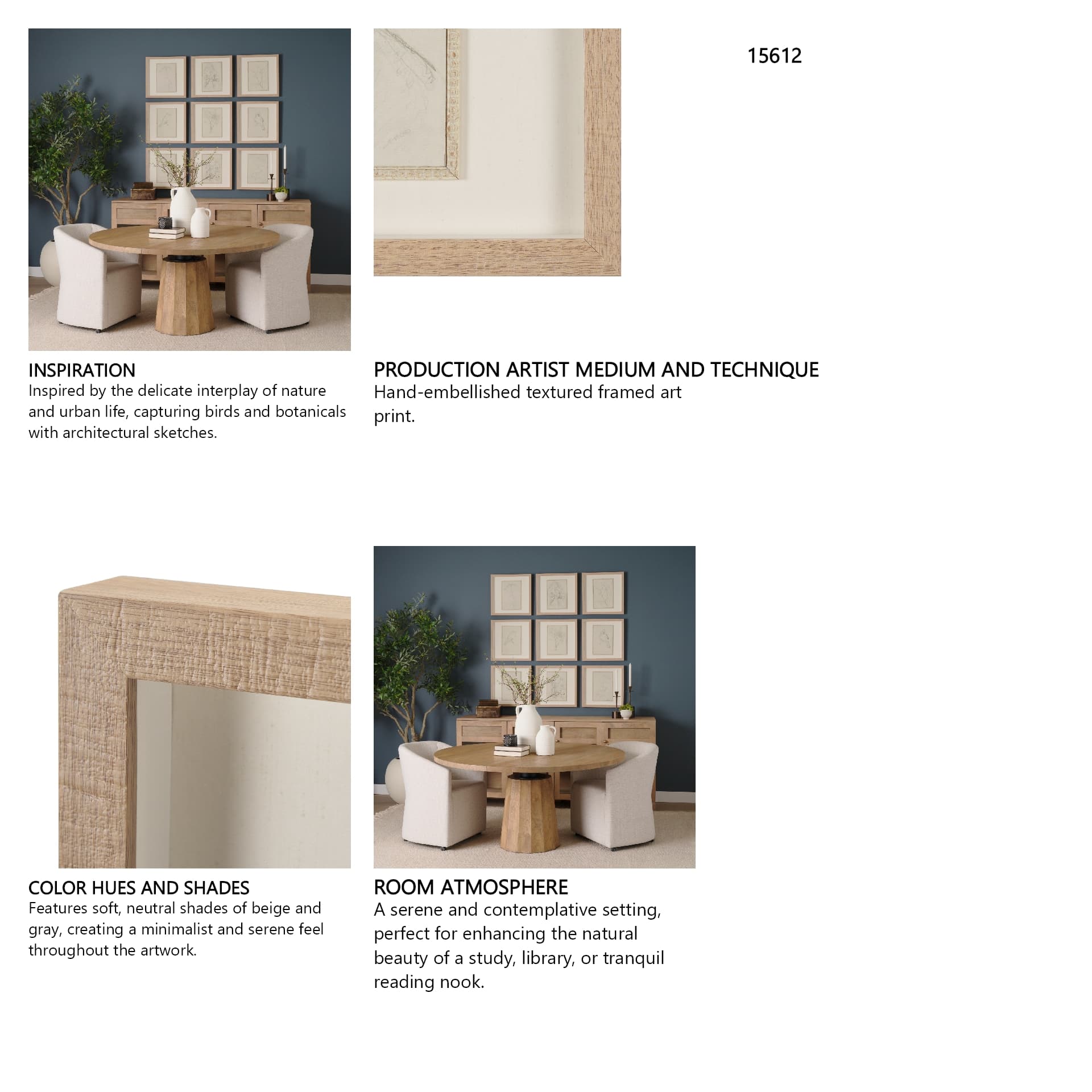 Sketch Collection (Set of 9) by Mercana Studio a Hand Embellished Framed Art Print Matted under Glas — in a styled room