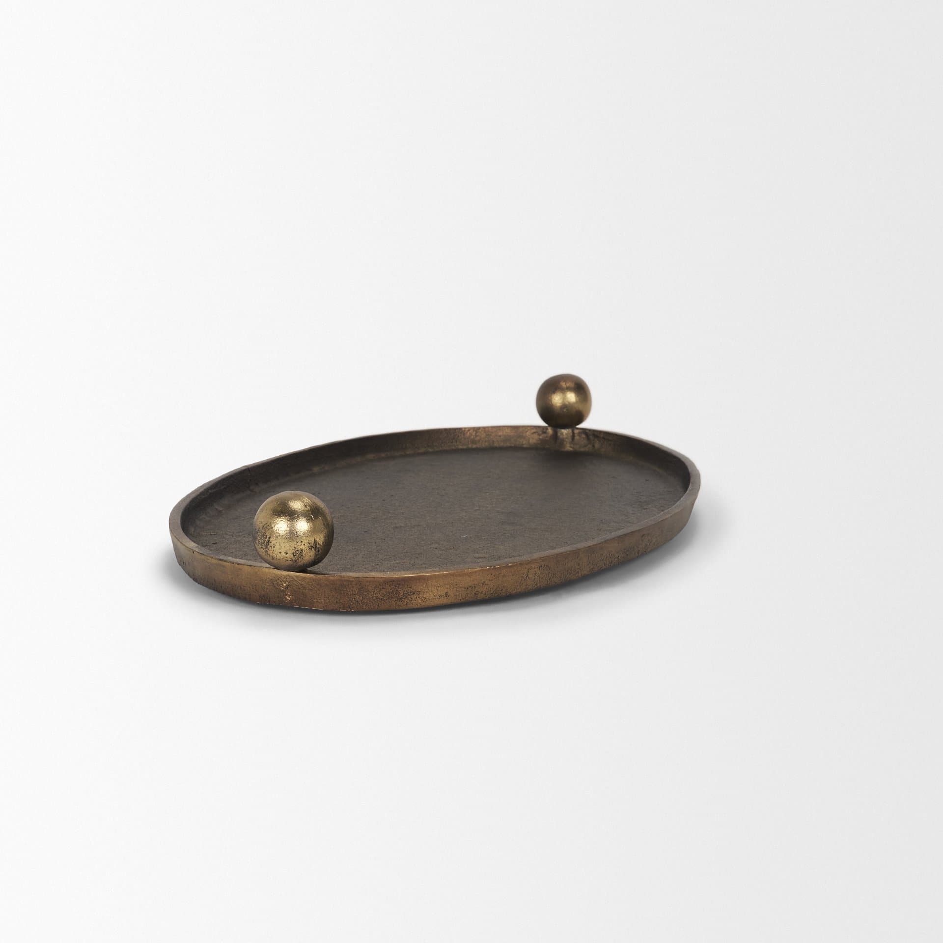 Jianna Large Oval Textured Antiqued Gold Metal Tray with Handles — product photograph