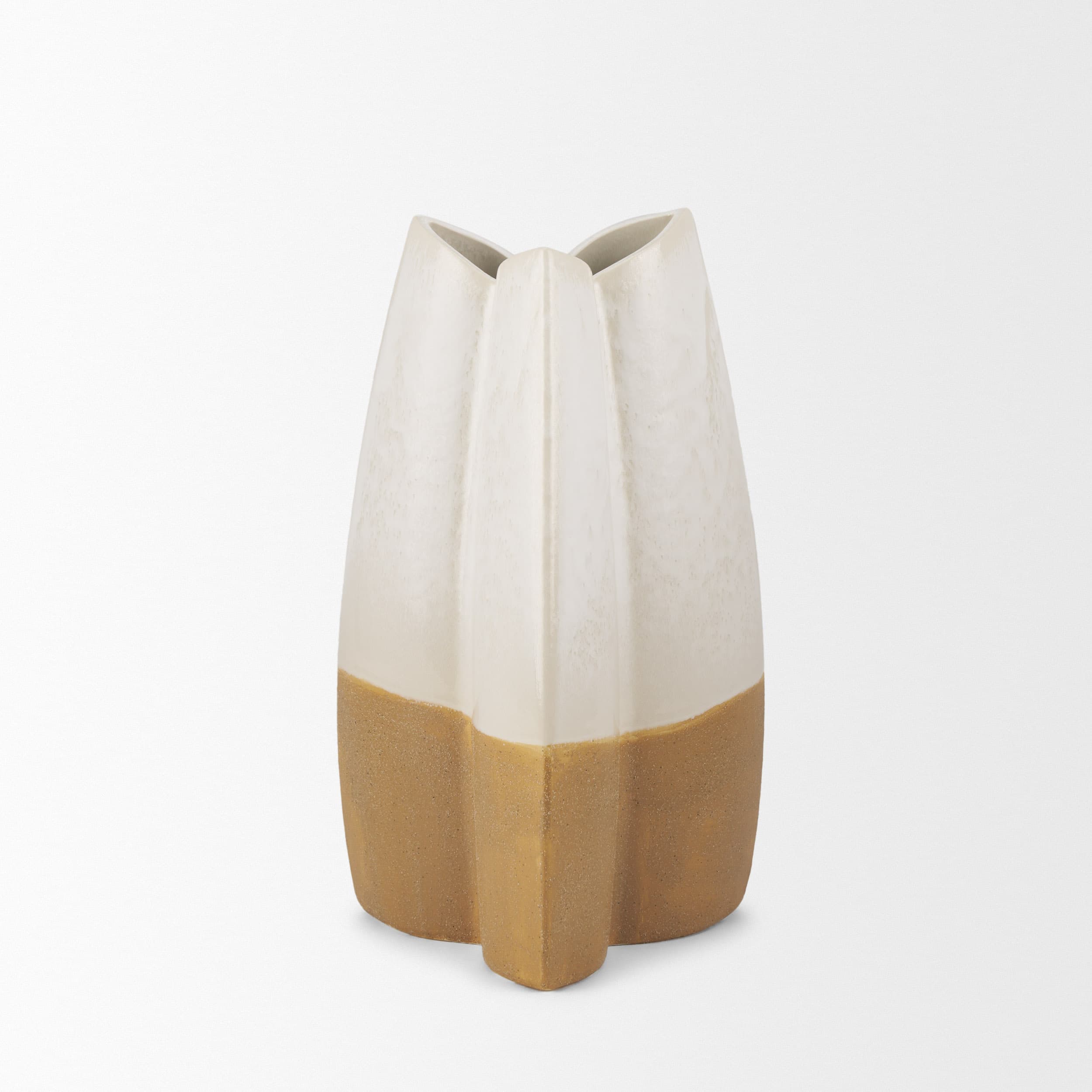 Vania Small Off White w/ Tan Textured Ceramic Vase — product photograph