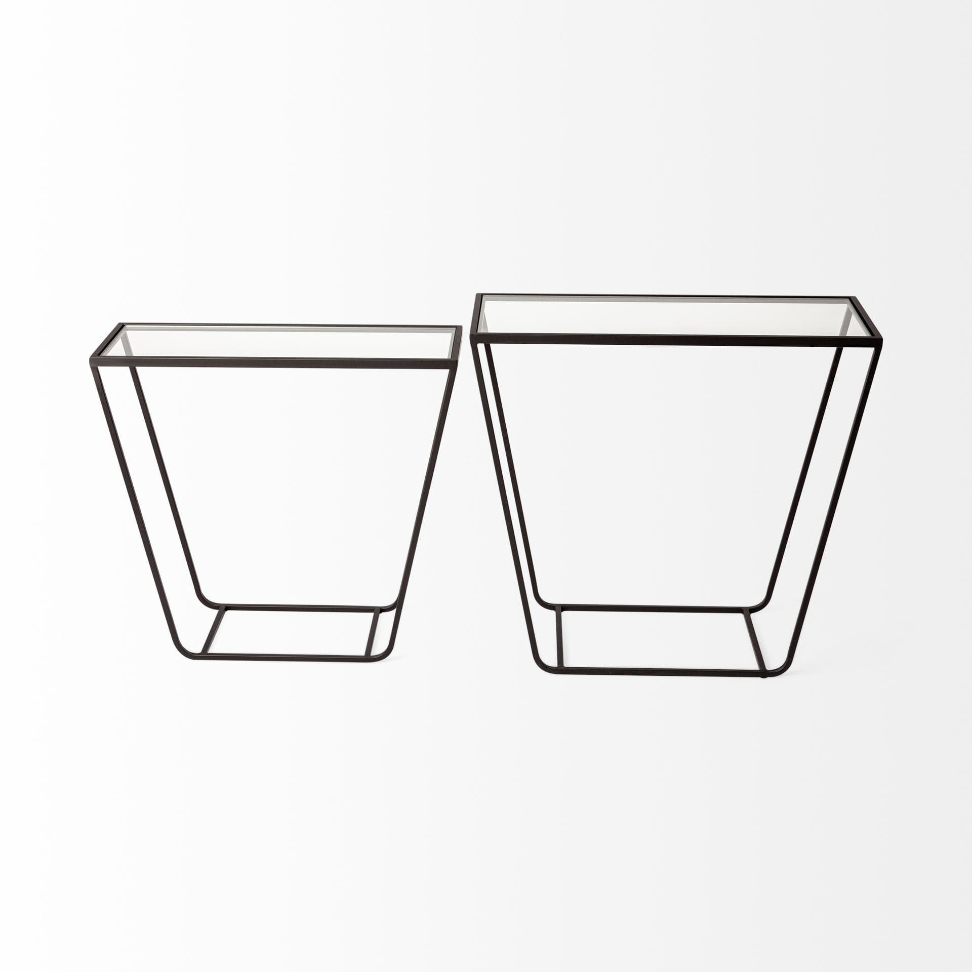 Arya (Set of 2) 24L x 10W Black Rectangular Glass Top Iron Frame Accent Table — product photograph