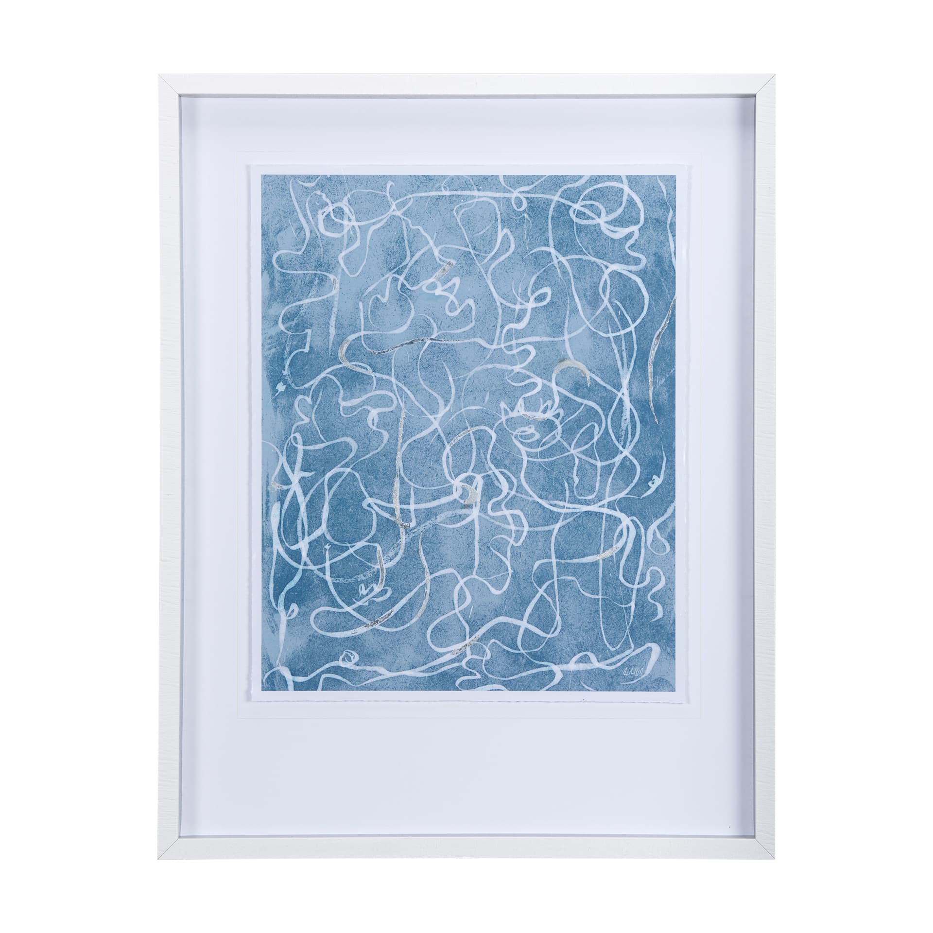 Thread Blue III by Mercana Studio a Hand Embellished Textured Framed Art Print Matted under Glass — product photograph