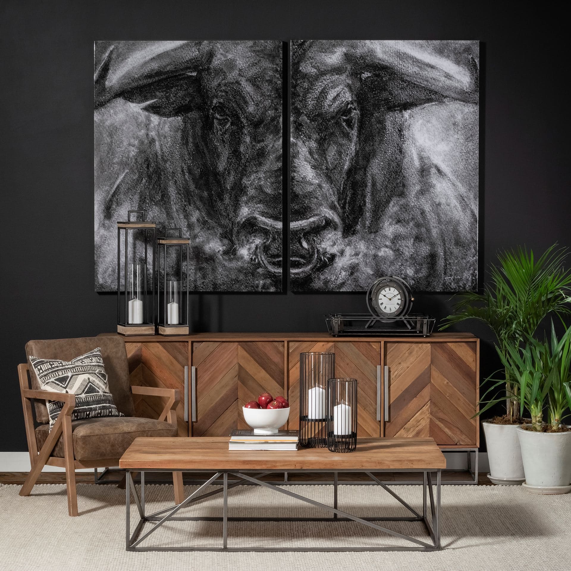 Gaston Gray Metal Circular Table Clock — in a styled room