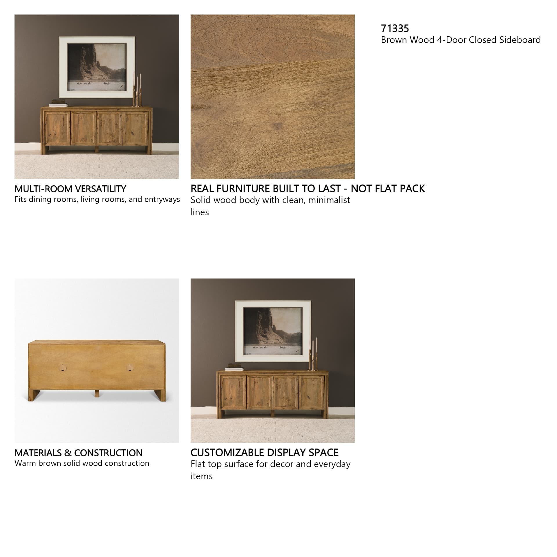 Notts Brown Wood 4-Door Closed Sideboard — in a styled room