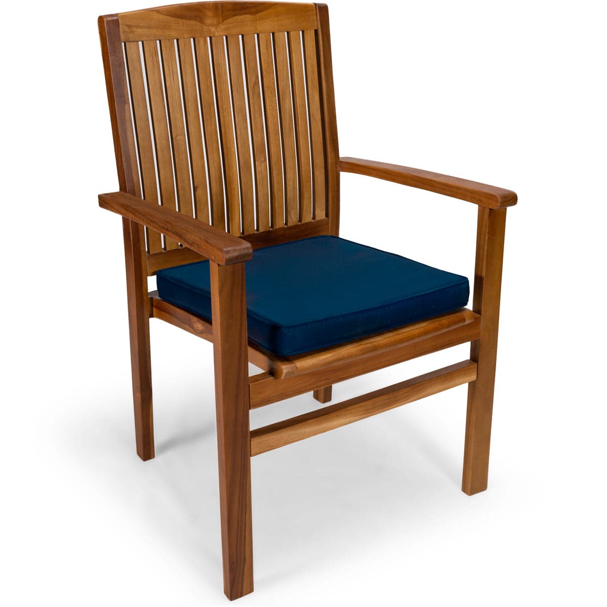 5-Piece Teak Butterfly Extension Table Stacking Chair Set with Blue Cushions TD72-24-B — product photograph