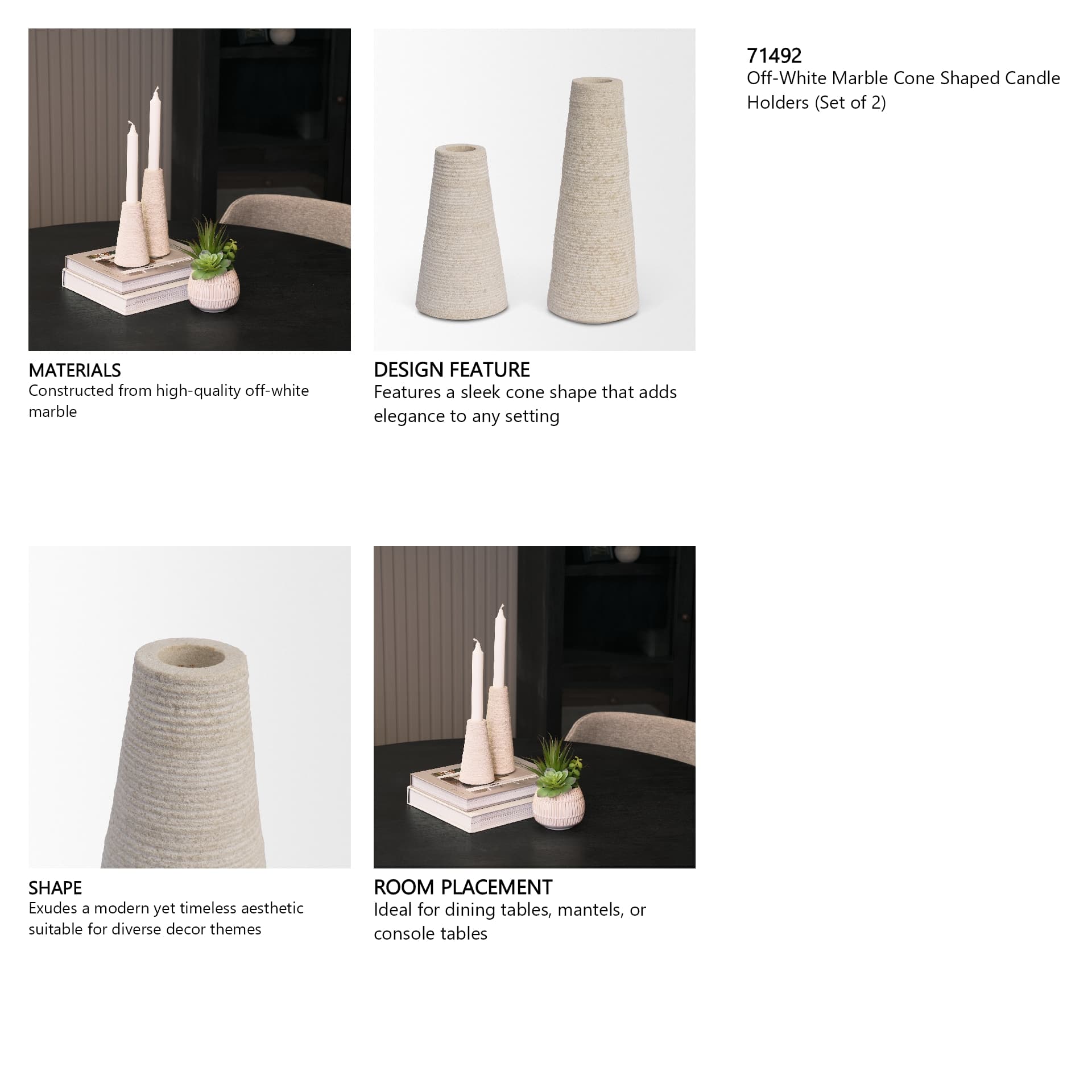 Cono Off-White Marble Cone Shaped Candle Holders (Set of 2) — in a styled room